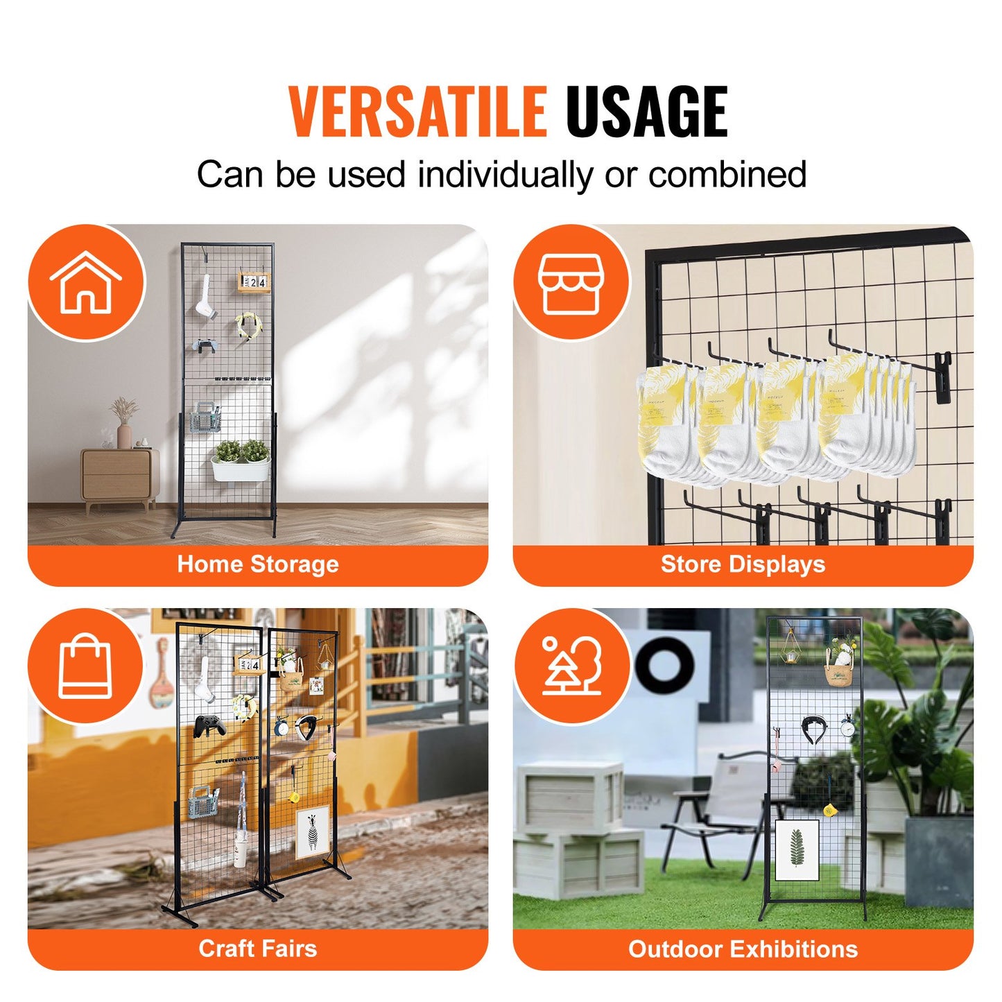 2' x 5,6' Grid Wall Panels Tower, 2-pack Wire Gridwall Display rack med T-base golvstående, dubbelsidiga Gridwall paneler för konsthantverksmässor, Retail Display med extra clips och krokar