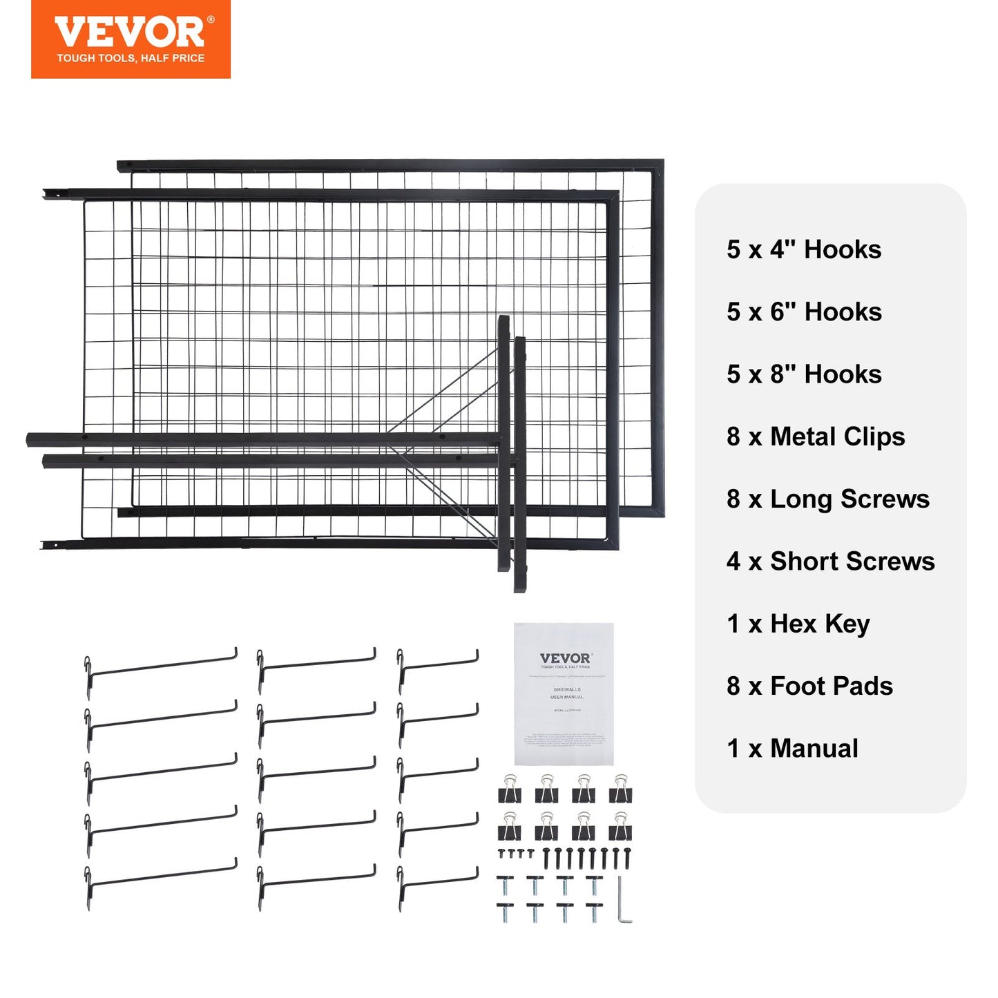 2' x 5,6' Grid Wall Panels Tower, 2-pack Wire Gridwall Display rack med T-base golvstående, dubbelsidiga Gridwall paneler för konsthantverksmässor, Retail Display med extra clips och krokar