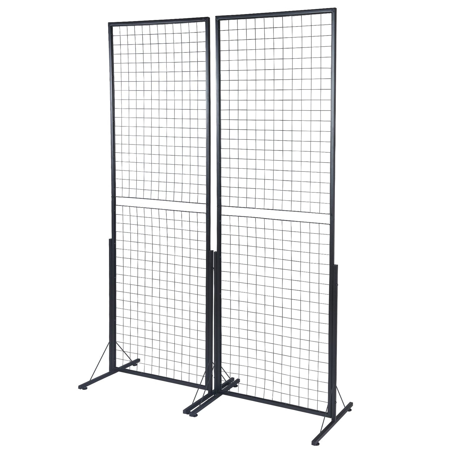 2' x 5,6' Grid Wall Panels Tower, 2-pack Wire Gridwall Display rack med T-base golvstående, dubbelsidiga Gridwall paneler för konsthantverksmässor, Retail Display med extra clips och krokar