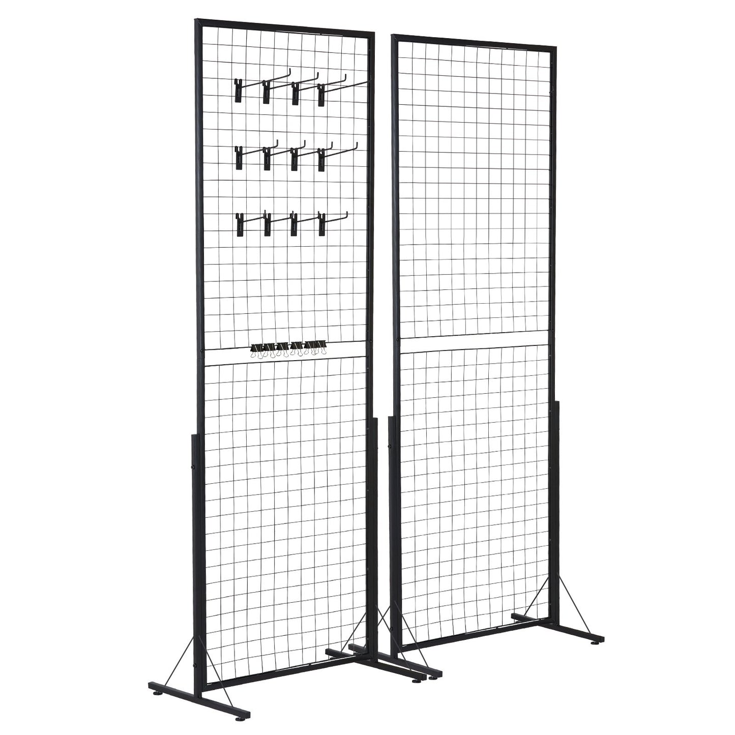 2' x 5,6' Grid Wall Panels Tower, 2-pack Wire Gridwall Display rack med T-base golvstående, dubbelsidiga Gridwall paneler för konsthantverksmässor, Retail Display med extra clips och krokar