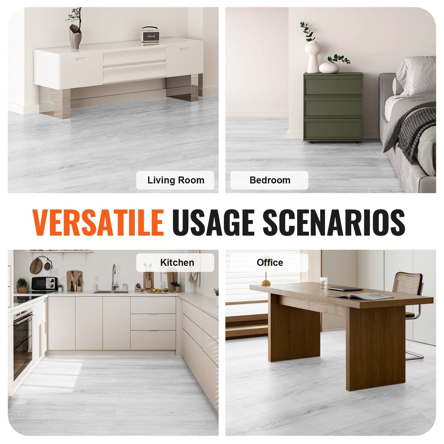 Interlocking Vinyl Floor Tiles 1220 X 185 mm, 10 Tiles 5.5 mm Thick Snap Together, Light Grey Wood Grain DIY Flooring for Kitchen, Dining Room, Bedroom and Bathroom, Easy for Home Decor