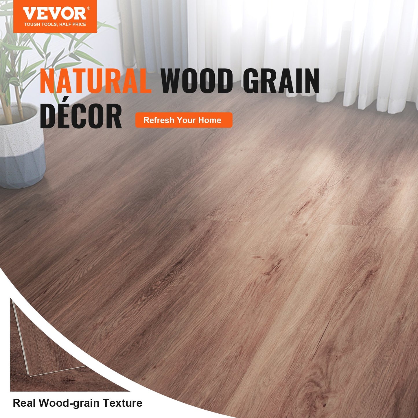 Interlocking Vinyl Flooring Tiles 1220 X 185 mm, 10 Tiles 5.5 mm Thick Snap Together, Deep Brown Wood Grain DIY Flooring for Kitchen, Dining Room, Bedroom and Bathroom, Easy for Home Decor