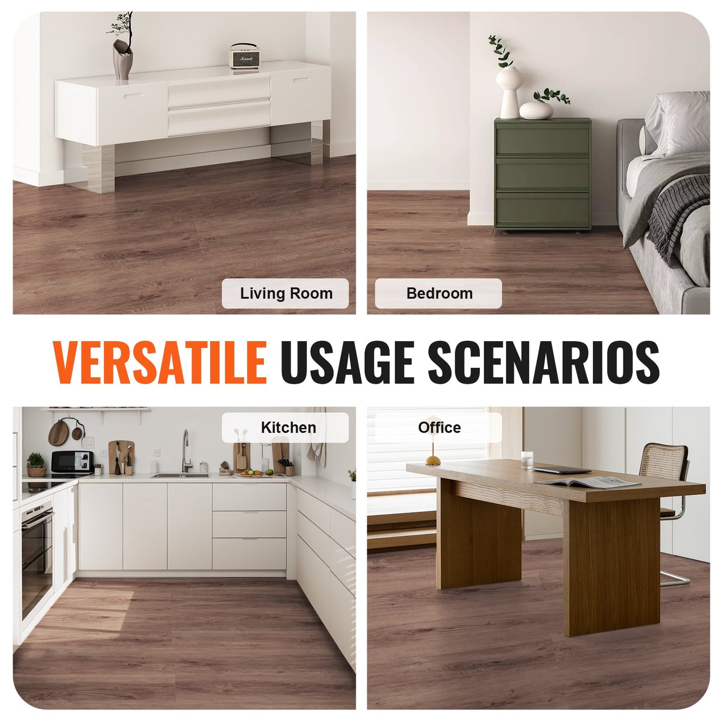 Interlocking Vinyl Flooring Tiles 1220 X 185 mm, 10 Tiles 5.5 mm Thick Snap Together, Deep Brown Wood Grain DIY Flooring for Kitchen, Dining Room, Bedroom and Bathroom, Easy for Home Decor