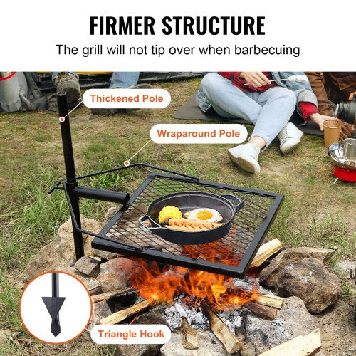 Rotatable Campfire Grill Heavy Duty Steel Open Fire Cooking Grate Adjustable | EU