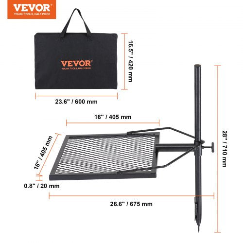 Rotatable Campfire Grill Heavy Duty Steel Open Fire Cooking Grate Adjustable | EU
