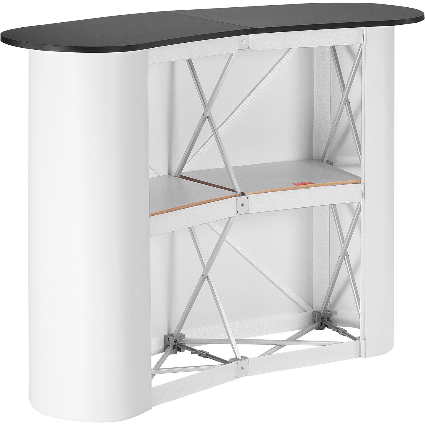 Portable Tradeshow Podium-bord, 51,18" x 18,31" x 37,4", Display Utställningsbänk monter Mässa med vägg, hopfällbar kampanj Retail Bar-bord Pop Up Podium med förvaringsställ, bärväska