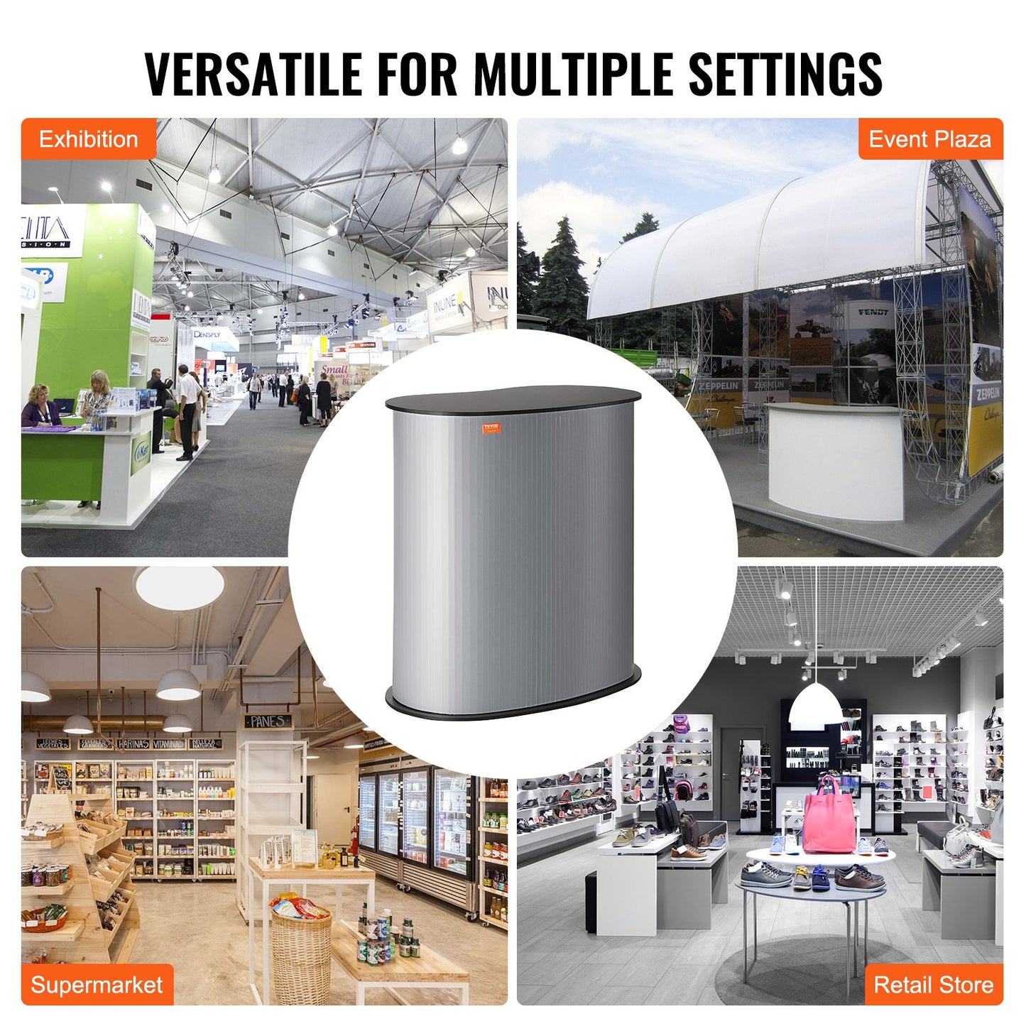 Portable Tradeshow Podium-bord, 35,43" x 19,29" x 37,01", Display Utställningsbänk monter Mässa med vägg, hopfällbar kampanj Retail Bar-bord Pop Up Podium-disk med bärväska