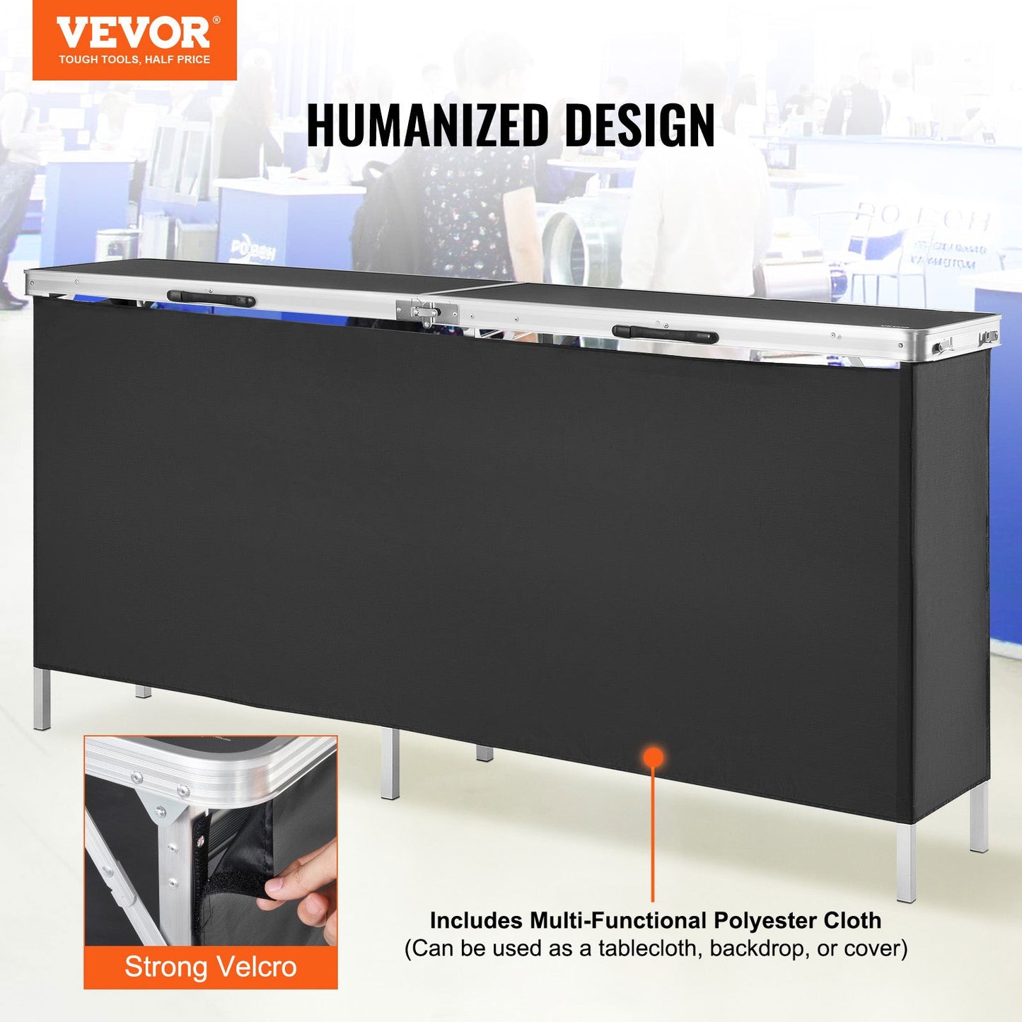 Portable Tradeshow Podium-bord, 77,95" x 15,16" x 34,65", Display Utställningsbänkmonter Mässa med vägg, hopfällbar kampanj för detaljhandelsbarbordsbord med förvaringsställ och bärväska