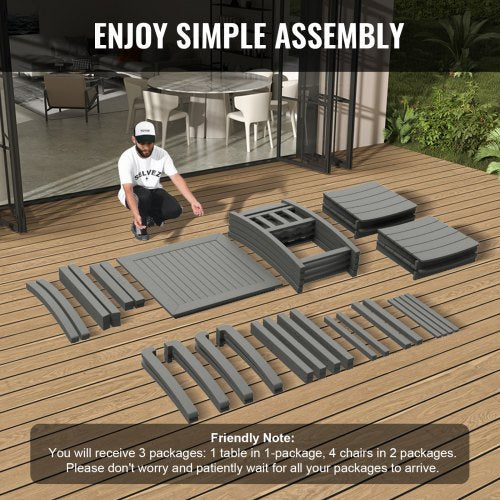 5 delar uteplats matsalsset, Utomhus fyrkantiga möbler Bord och stolar, All Weather Trädgårdsmöbler bordsset, HIPS Small Patio Conversation Set, för gräsmatta, däck, bakgård, poolside, ljusgrå | EU