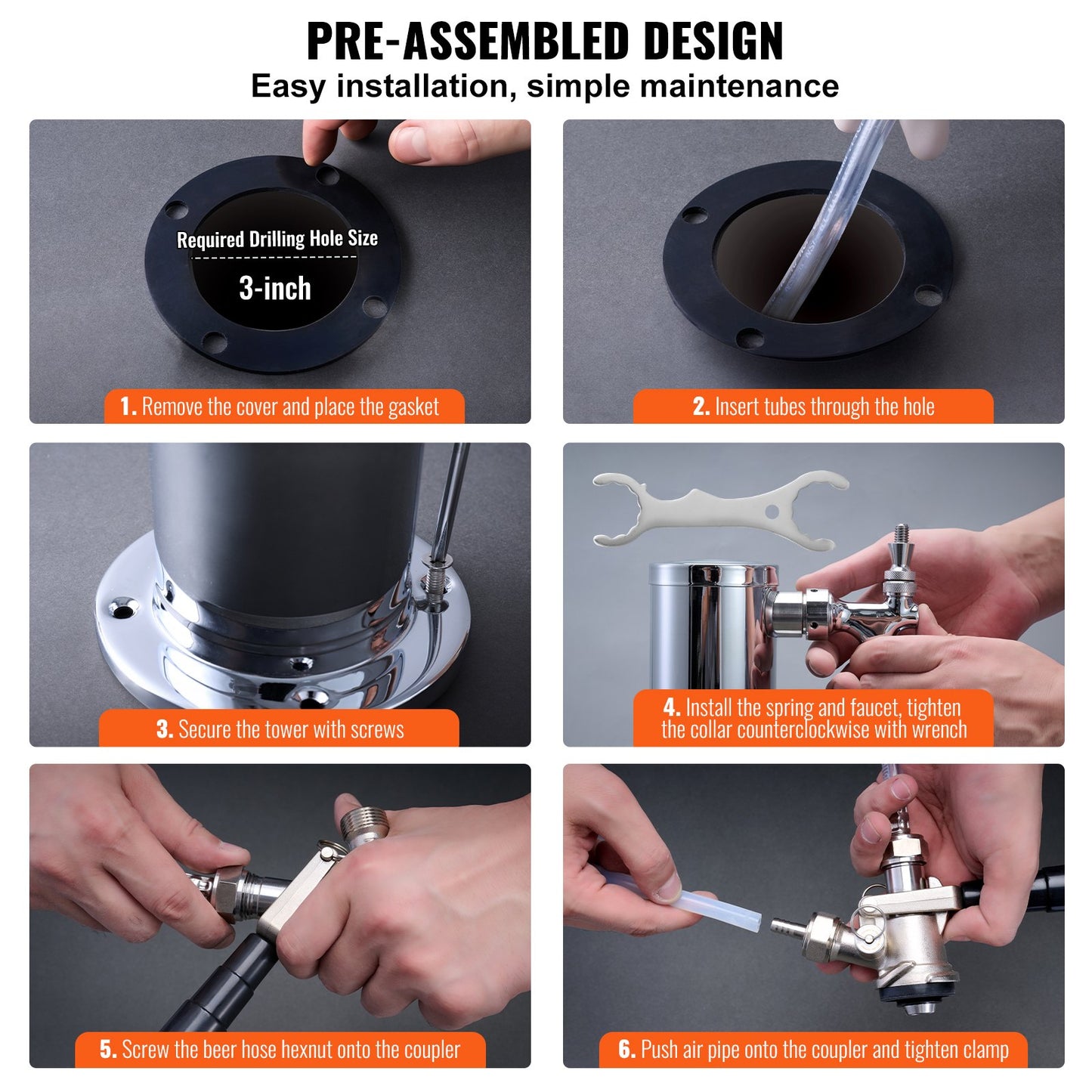 Kegerator Tower Kit, Dual Taps Beer Conversion Kit, Rostfritt stål Keg Beer Tower Dispenser med Dual Gauge W21.8 Regulator & S-System Keg Coupler för Party Home