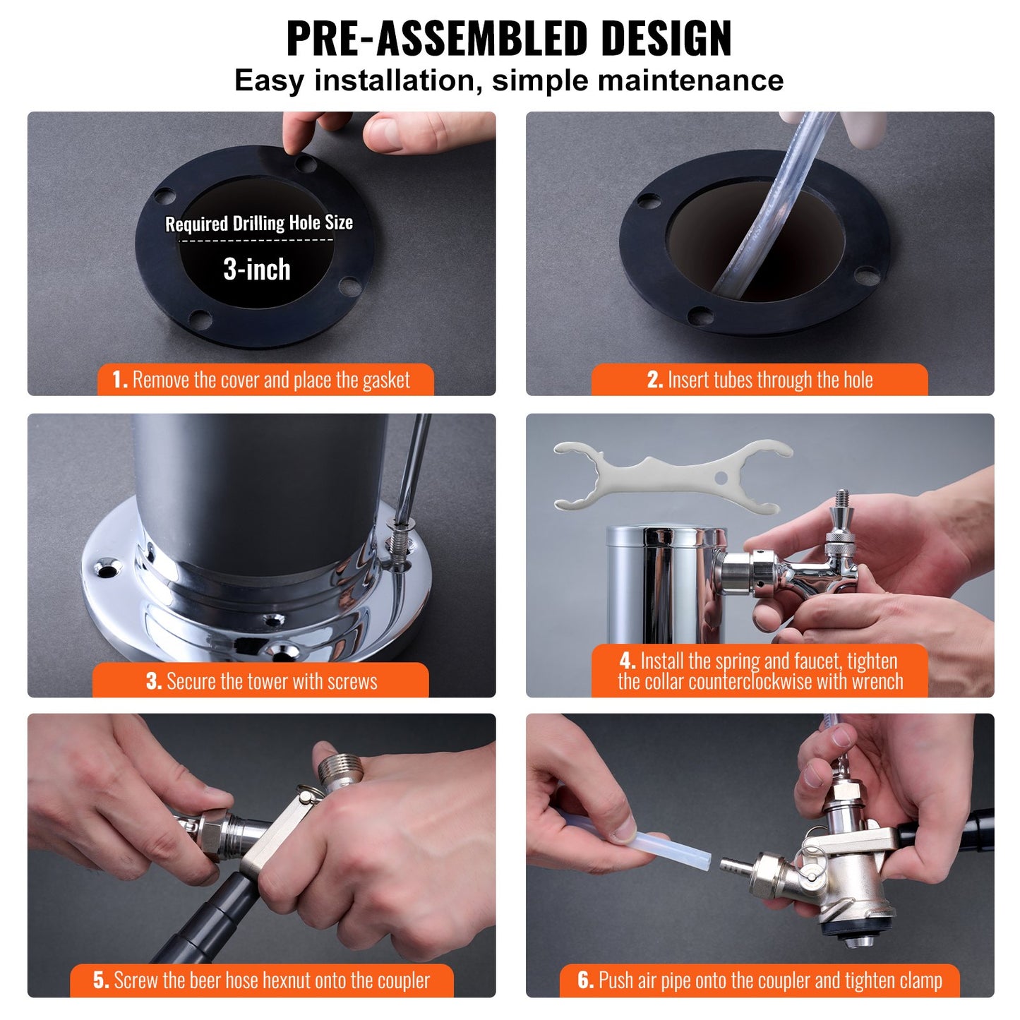 Kegerator Tower Kit, Single Tap Beer Conversion Kit, Rostfritt stål Keg Beer Tower Dispenser med Dual Gauge W21.8 Regulator & S-System Keg Coupler för Party Home