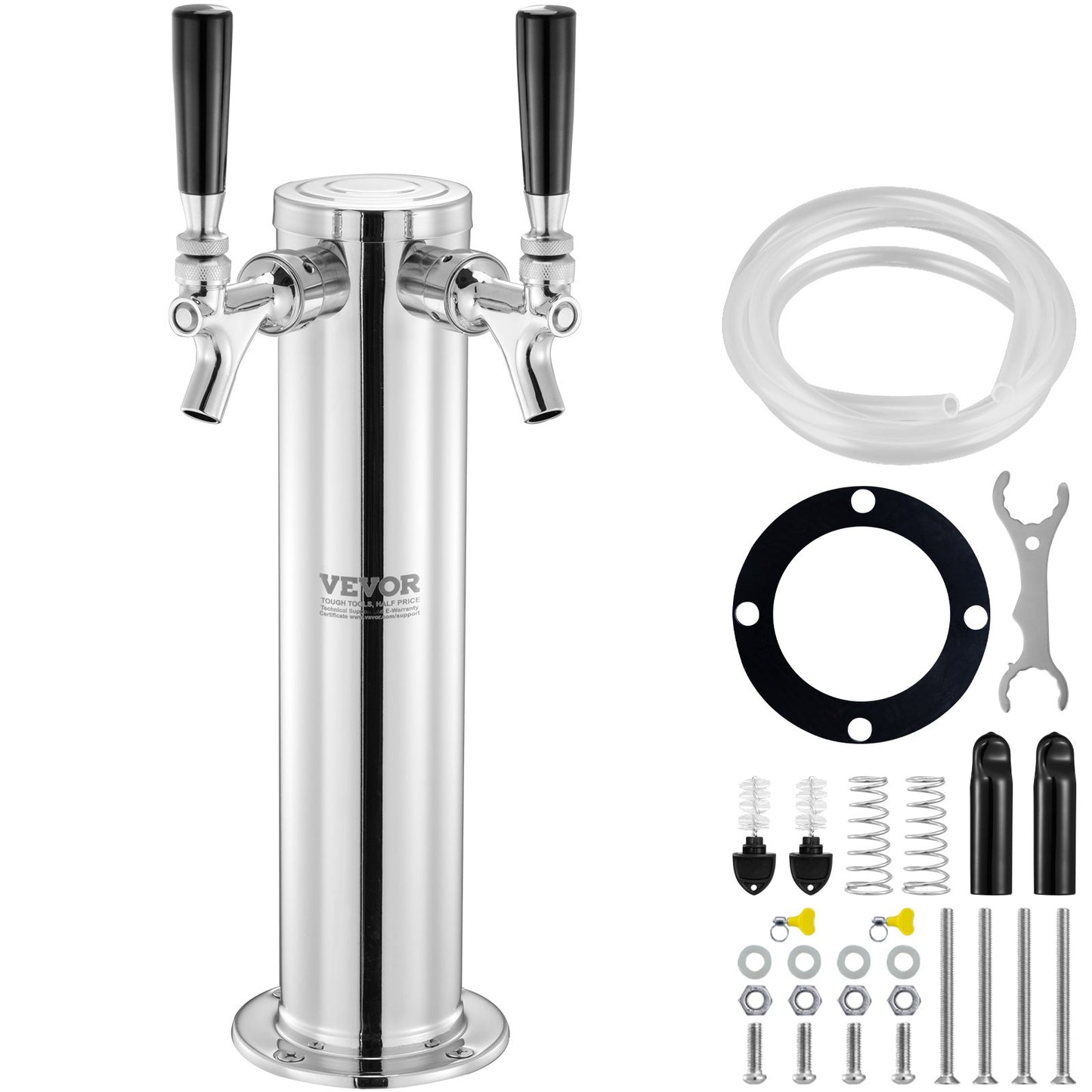 Dual Taps Fat Beer Tower Dispenser, rostfritt stål Keg Beer Tower, Kegerator Tower Kit med förmonterad slang och självstängande kranskaft för fest, bar, pub, restaurang