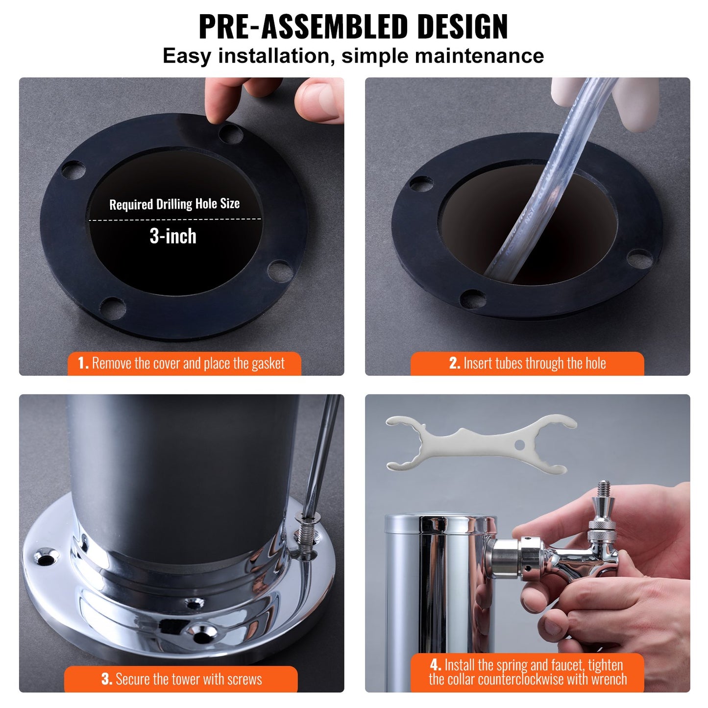 Triple Taps Fatölstornautomat, öltorn i rostfritt stål, Kegerator Tower Kit med förmonterade slangar och självstängande kranskaft för fest, bar, pub, restaurang