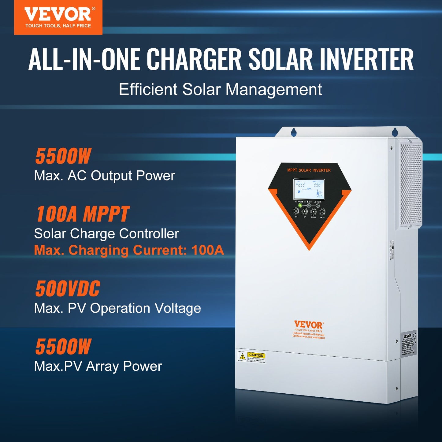 Hybrid-Solarwechselrichter-Ladegerät 5500 W 230 V mit 100 A MPPT-Solarregler