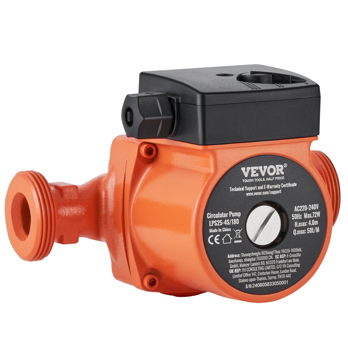 Kurbel-Warmwasser-Umwälzpumpe, Umwälzpumpe aus Gusseisen, 220 V, 72 W, max. Durchfluss 50 l/min, max. Förderhöhe 4 m, 1-1/2-Zoll-Gewindeanschluss, Temperaturbereich von 2 °C bis 110 °C, drei einstellbare Durchflussraten, geräuscharm