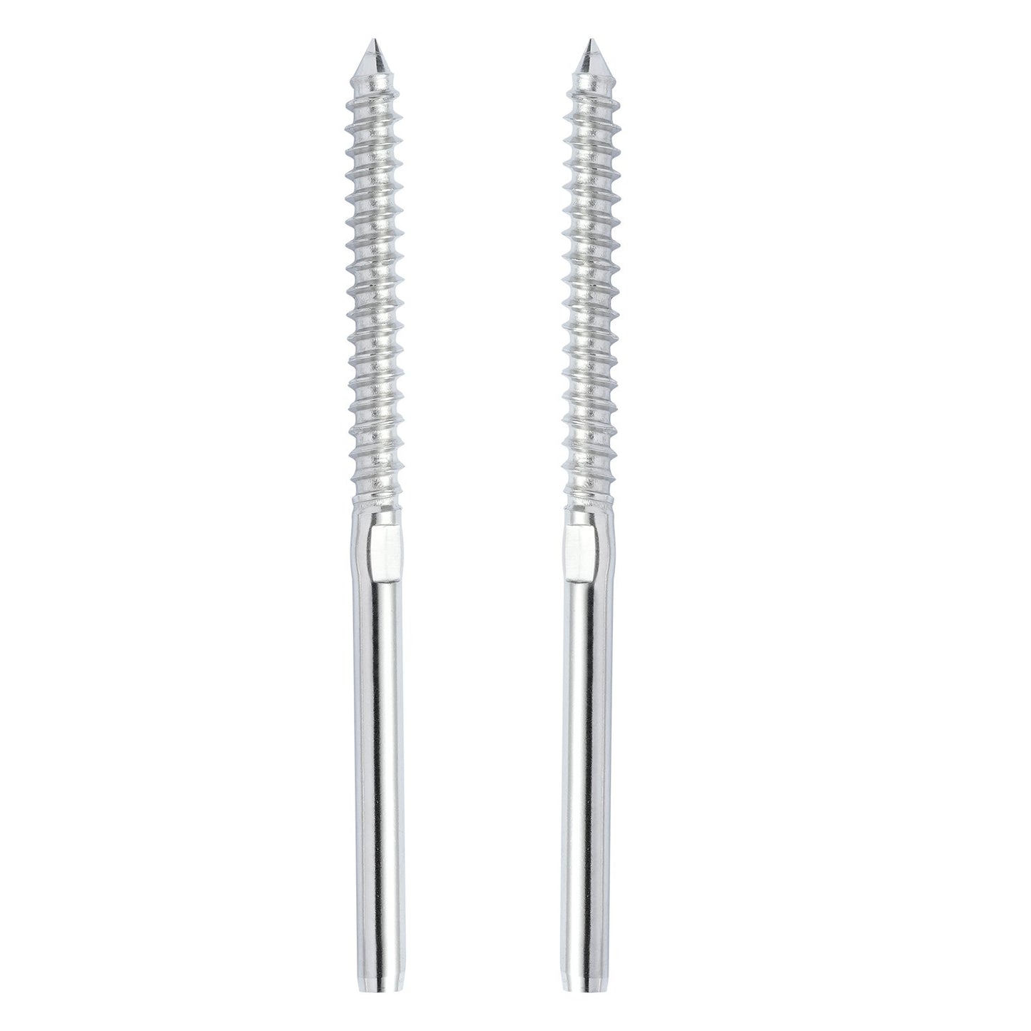 102-pack kabelräcke Swage gängad dubbspänning ände monteringsterminal för 3,2 mm däckkabelräcke, T316 rostfritt stål, kabelräckessträckare 3,2 mm för trä/metallstolpe, silver