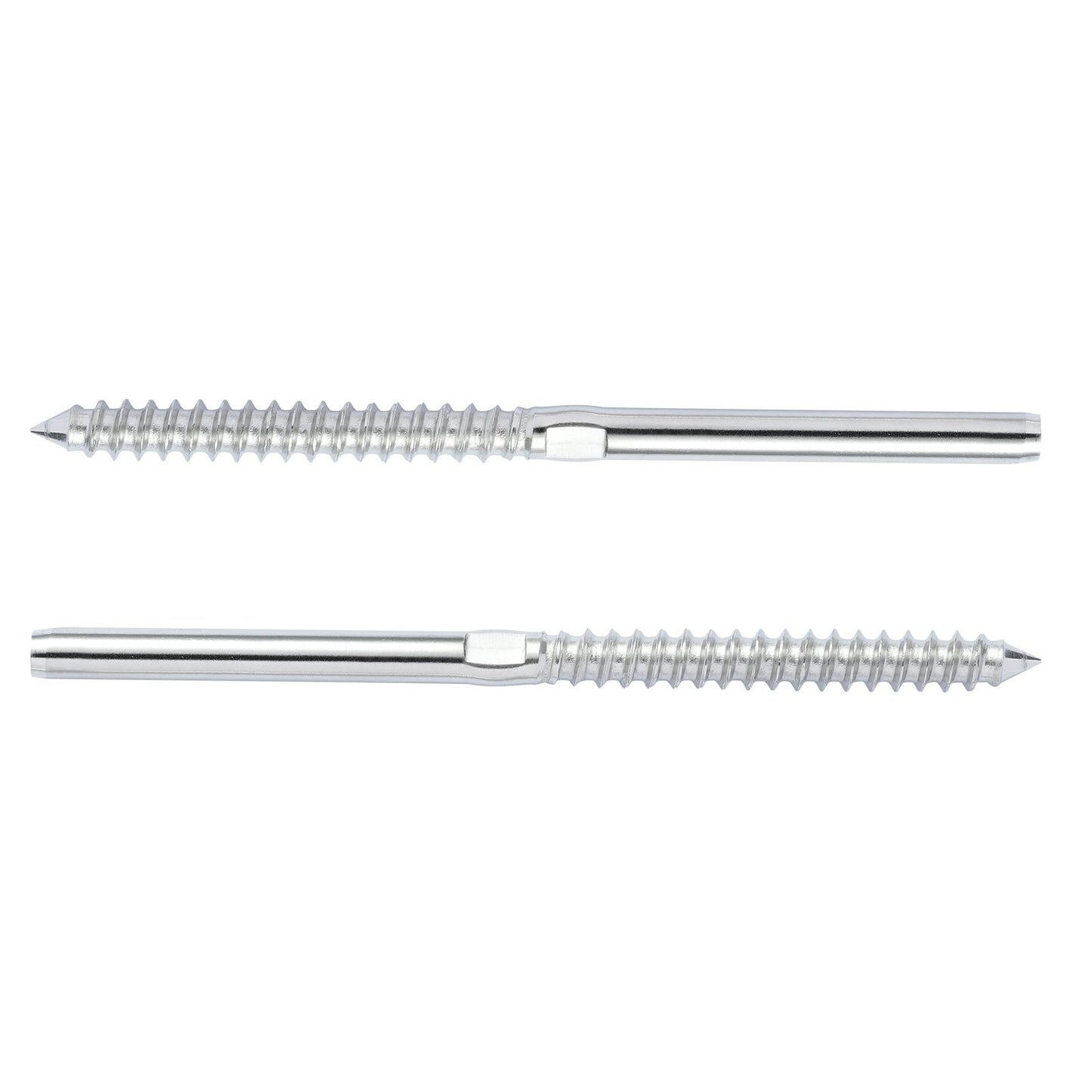 102-pack kabelräcke Swage gängad dubbspänning ände monteringsterminal för 3,2 mm däckkabelräcke, T316 rostfritt stål, kabelräckessträckare 3,2 mm för trä/metallstolpe, silver