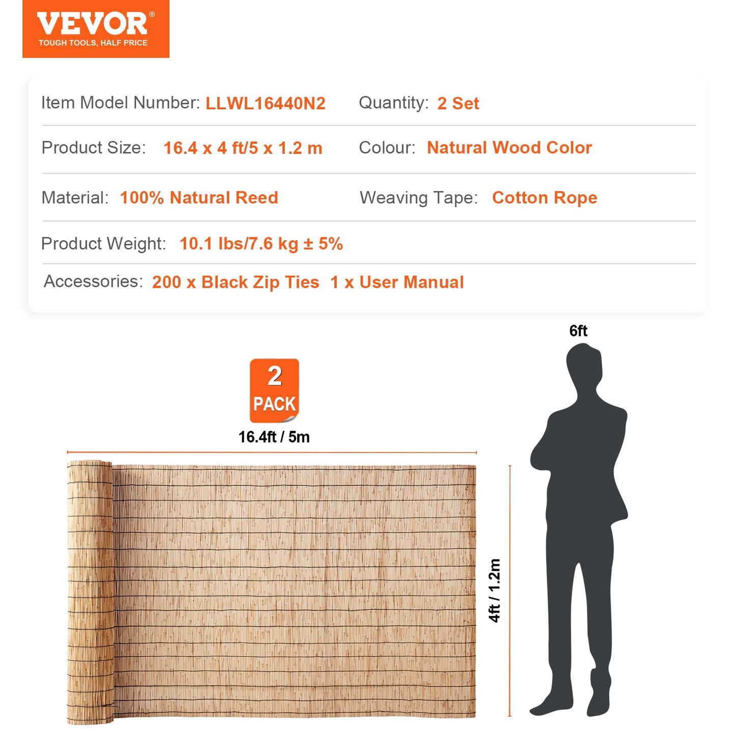 2-pack Reed Fence Landscaping Privacy Blind Fence Screen 16.4' x 4'