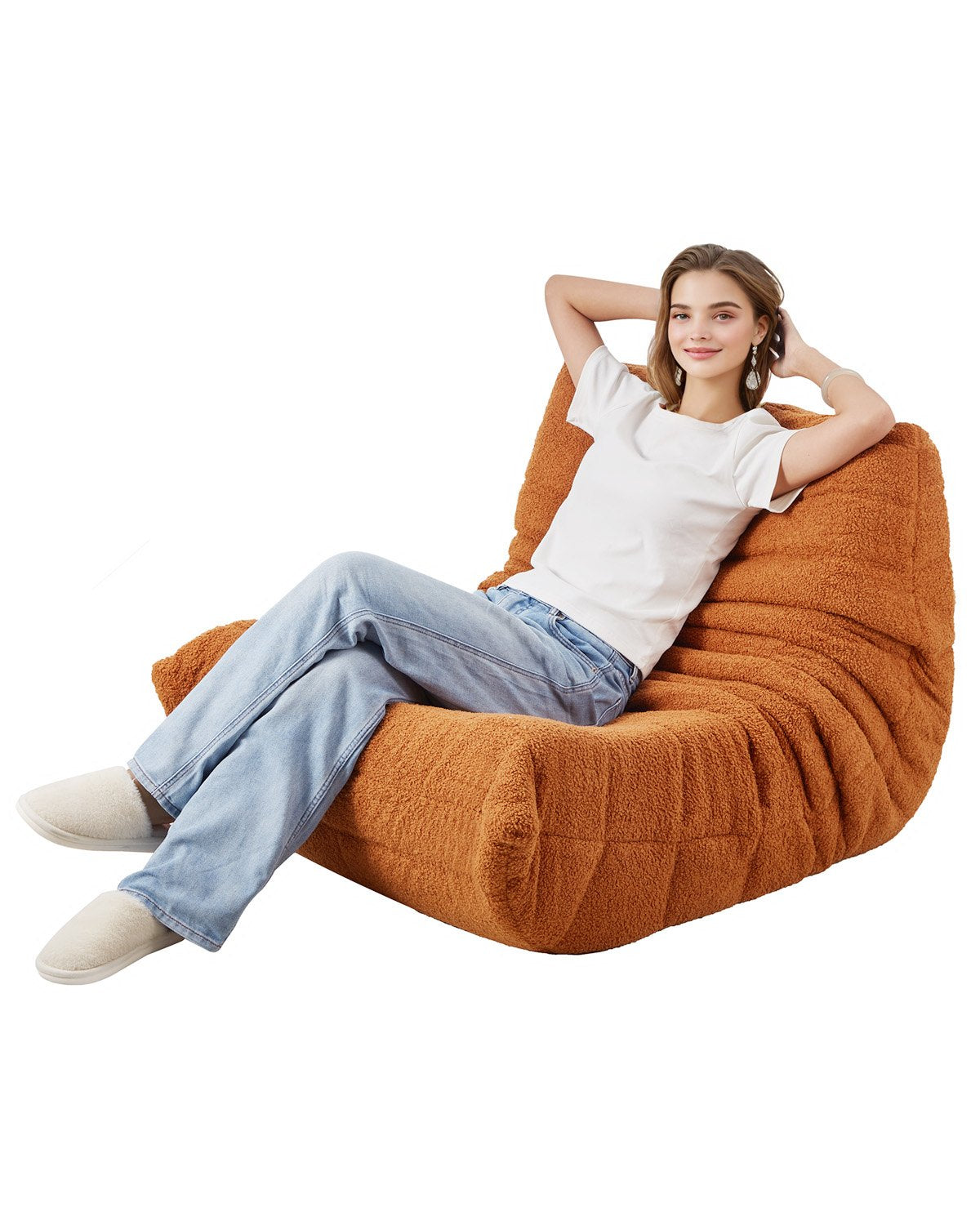 L-formad Bean Bag Stol med mjuka armstöd och förvaringsficka Brun