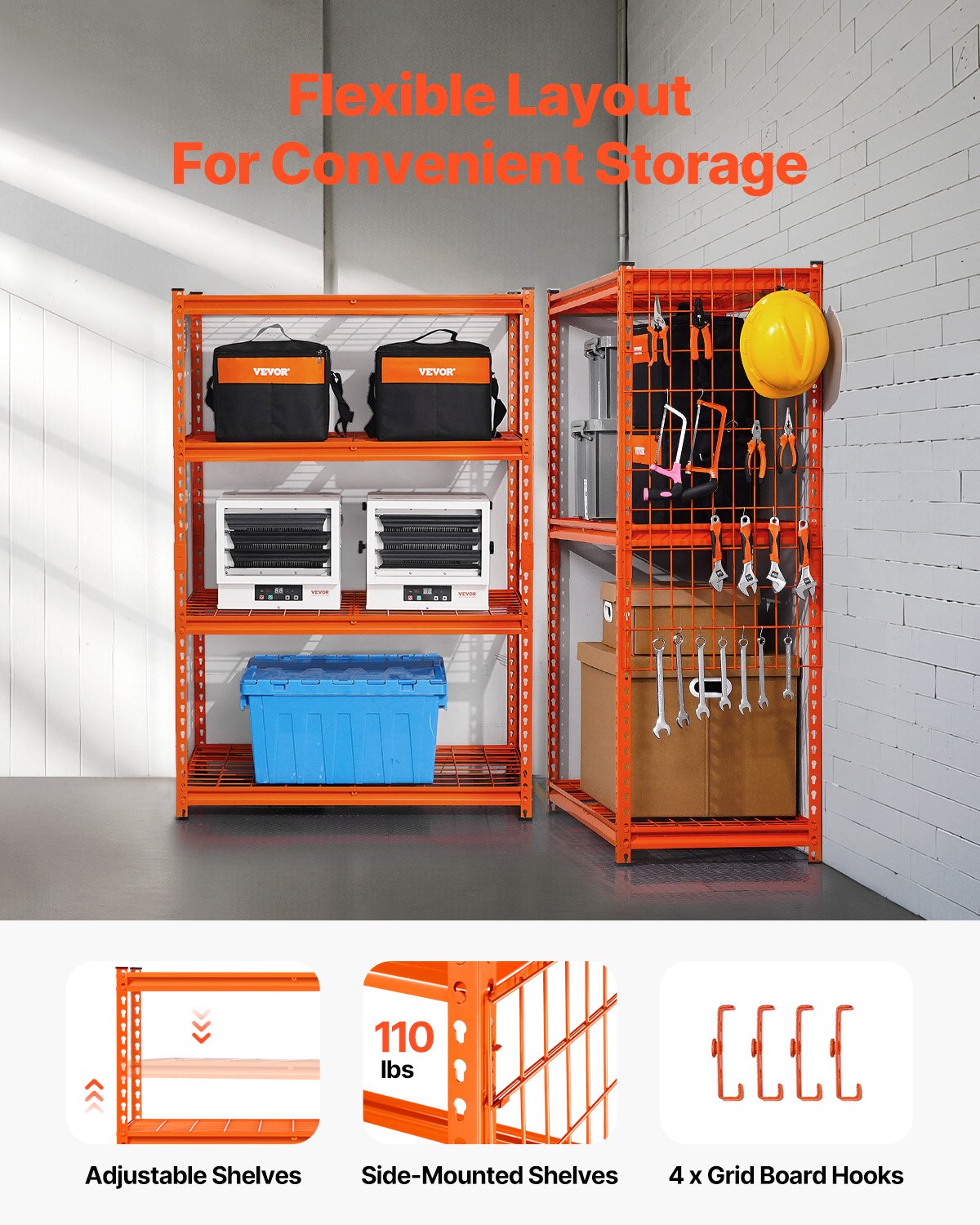 Förvaringshyllor 4-vånings justerbar Heavy Duty garagehylla 2400 lbs