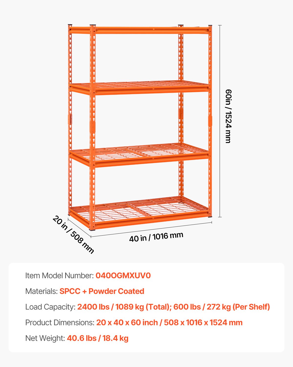 Förvaringshyllor 4-vånings justerbar Heavy Duty garagehylla 2400 lbs