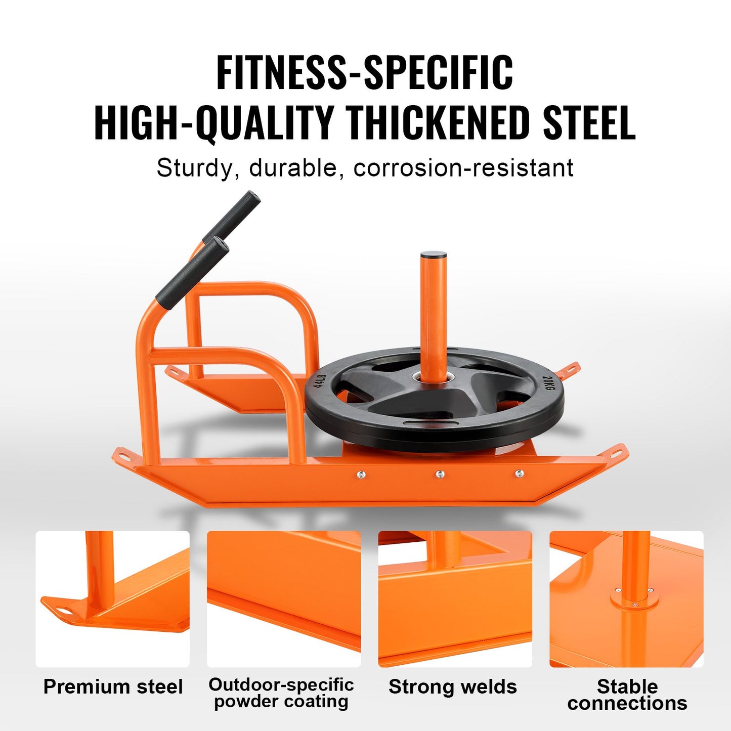Styrketräningsdragsko, träningssläde för styrketräning med handtag, Steel Power Sled träningsutrustning för atletisk träning och hastighetsförbättring, lämplig för 1"&2" viktskiva, orange