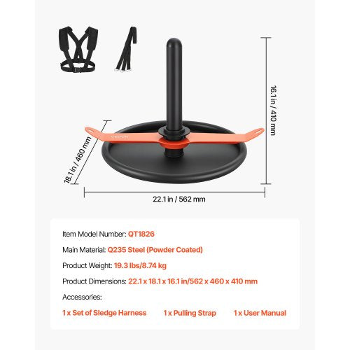 Vikt Power Pull Push Sled Träningsskola Fitness Träningsskola Orange Svart