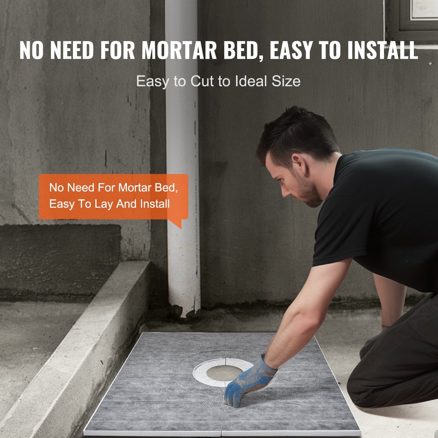 Shower edge kit, 914x914 mm shower tray kit with 160 mm central drain, lightweight EPS shower installation kits with 2 waterproof sheets, shower tray tilt rods Suitable for bathrooms