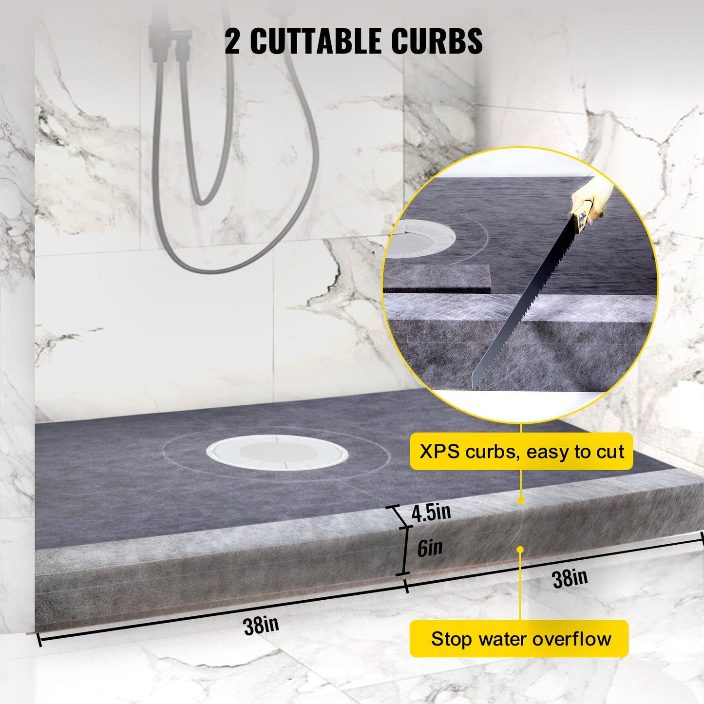 Waterproofing Shower Kit Shower Kit Bricka 38''x60'' med centralt avlopp PVC