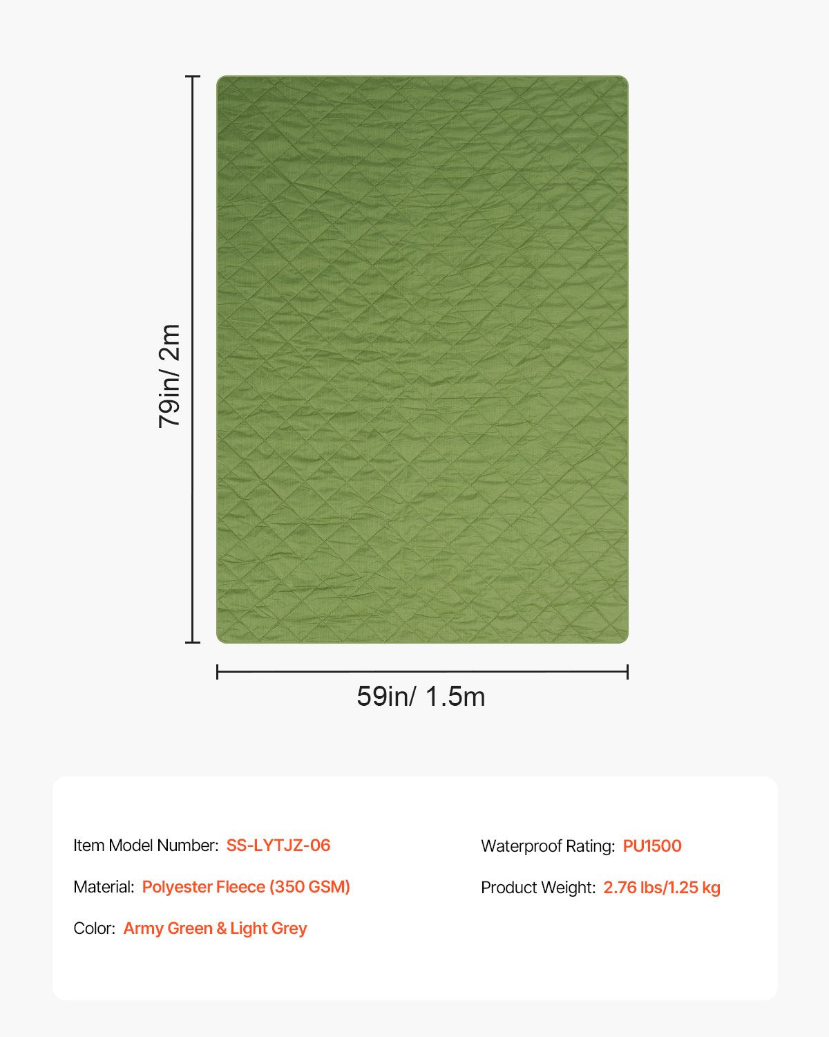 Campingfilt 82" x 55" Warm Stadium Filt 330GSM Outdoor Travel