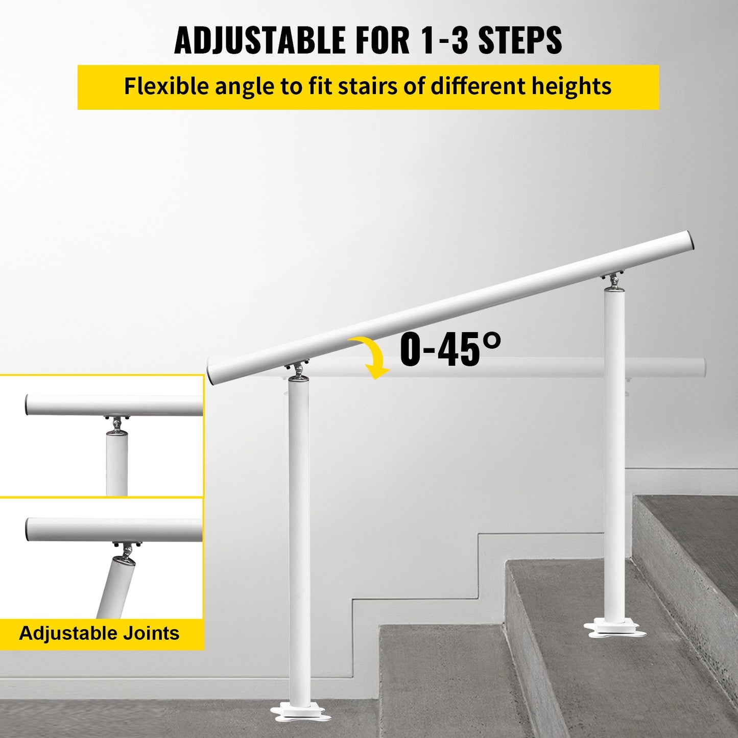 Handlauf für Außentreppen, 3 Fuß, 34 Zoll Außengeländer, weißes Außentreppengeländer, verstellbar von 0 bis 60 Grad, Handlauf für Treppen im Freien, weißes Aluminium-Treppengeländer für den Garten