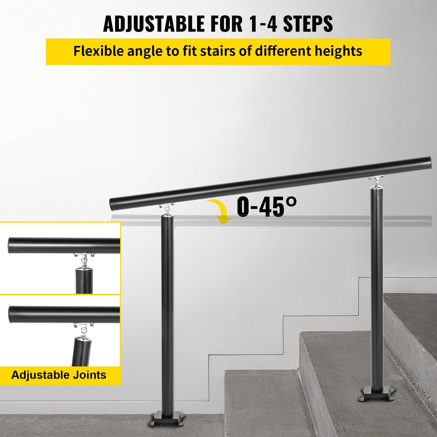 Handlauf für Außentreppen, 4 Fuß, 34 Zoll Außengeländer, schwarzes Außentreppengeländer, verstellbar von 0 bis 60 Grad, Handlauf für Treppen im Freien, schwarzes Aluminium-Treppengeländer für den Garten