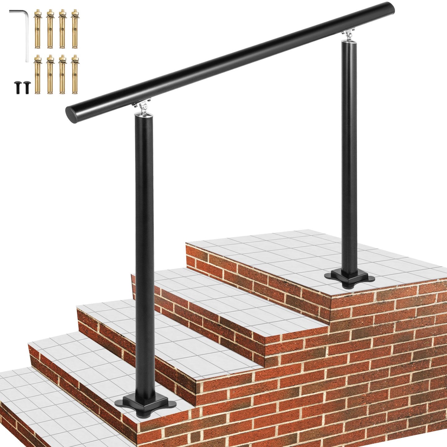 Handlauf für Außentreppen, 4 Fuß, 34 Zoll Außengeländer, schwarzes Außentreppengeländer, verstellbar von 0 bis 60 Grad, Handlauf für Treppen im Freien, schwarzes Aluminium-Treppengeländer für den Garten