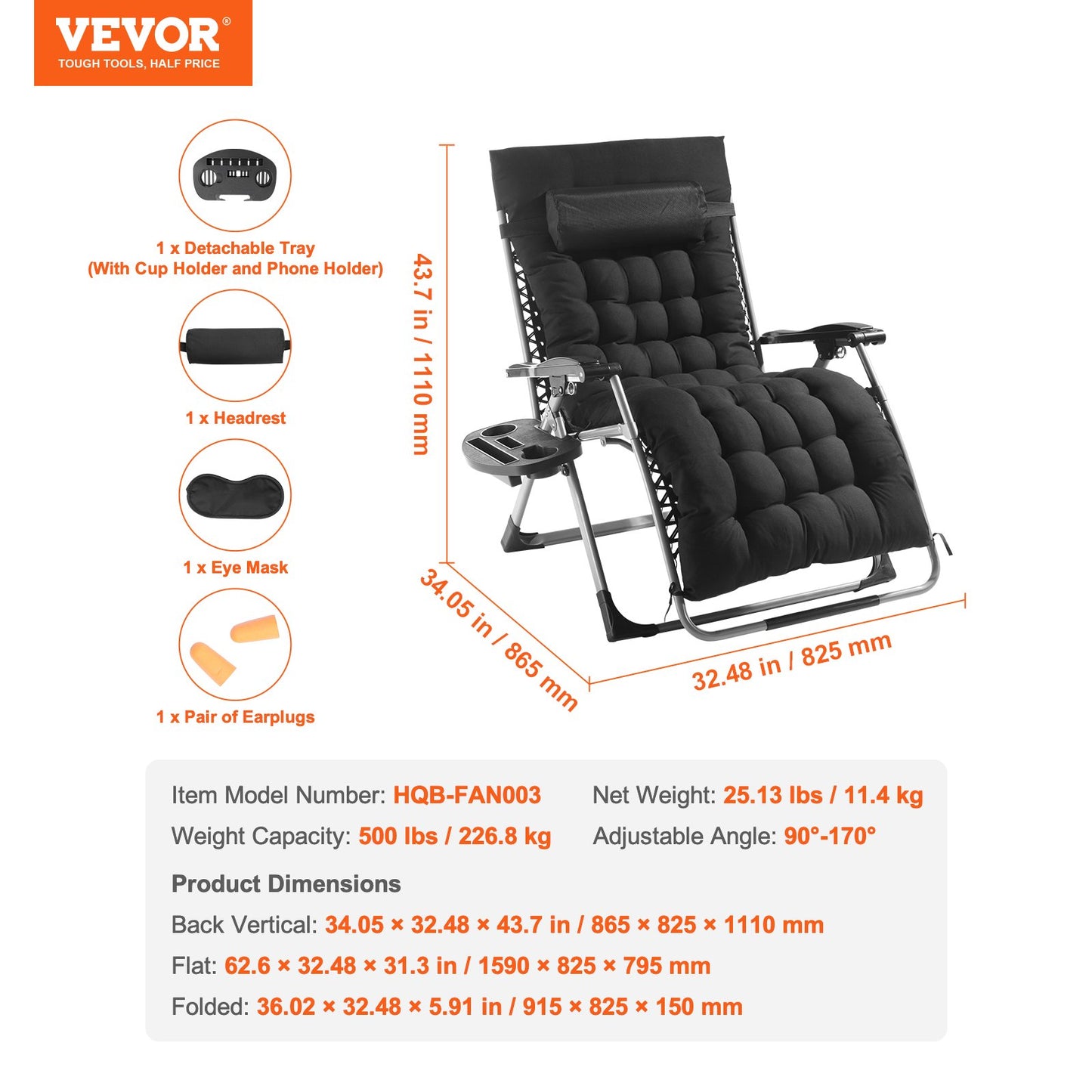 Zero Gravity Chair 33" Zero Gravity Recliner Lounge Chair inomhus och utomhus