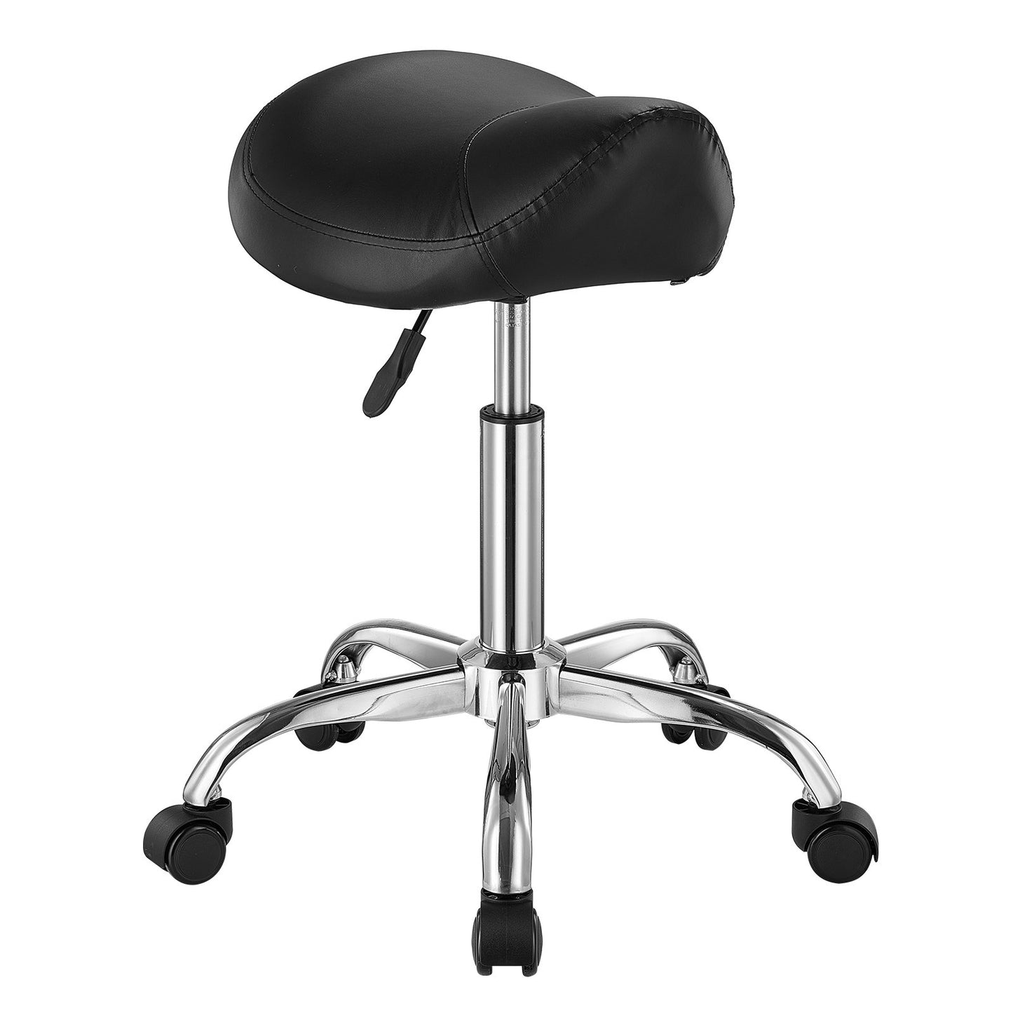 Saddle Stool Swivel Stool with Wheels PU Leather Height Adjustable Black