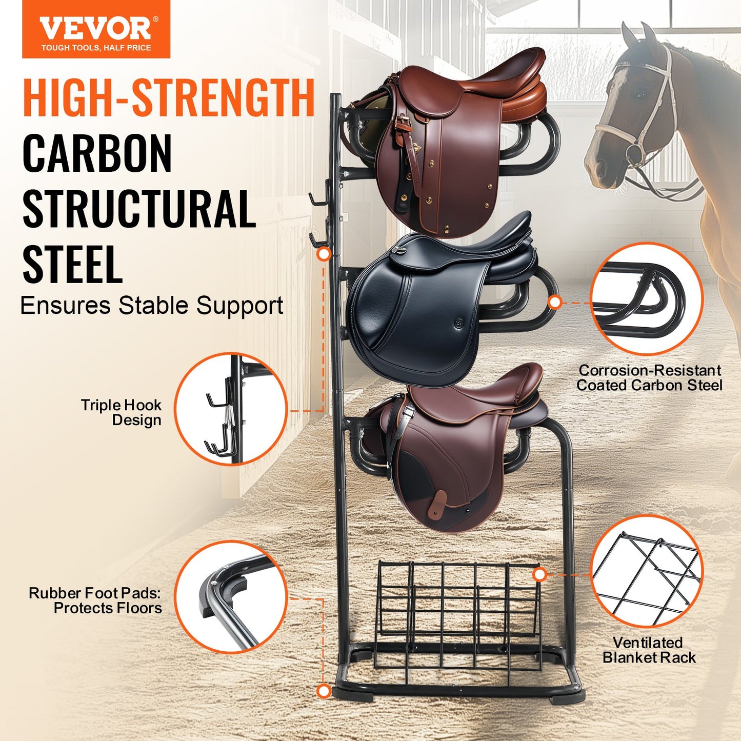 Freestanding Saddle Rack 3-Tier English and Western Saddle Rack