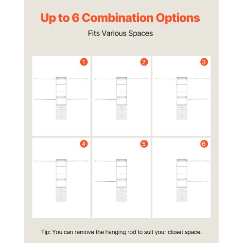 garderobssystem med 3 lådor, justerbar höjd i trä, modern klädkammare med 4 utdragbara galgar, fristående klädställ, vit | EU