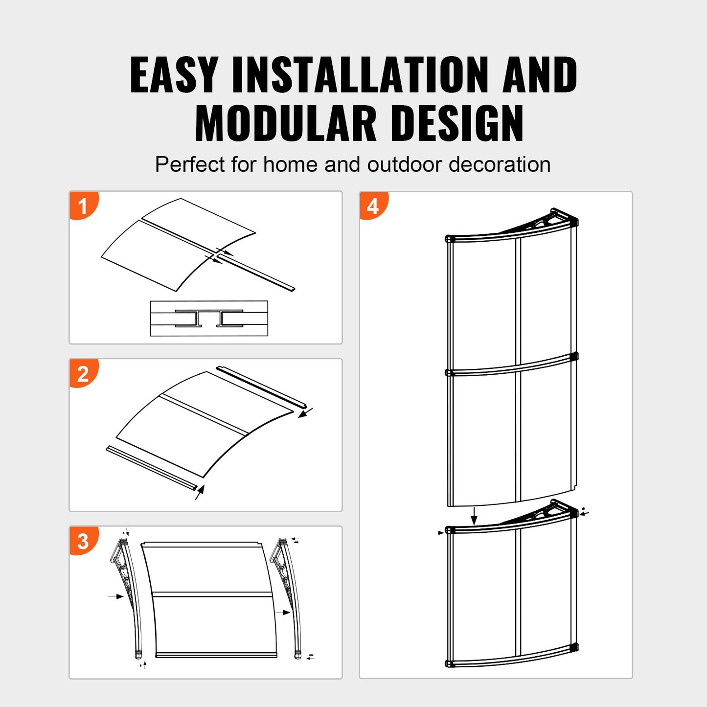 Window Door Awning 40" x 120", UPF 50+ Polycarbonate Entry Door Outdoor Window Awning Exterior, Front Door Overhang Awning for Sunroof, UV, Rain, Snow Protection, Hollow Fabric