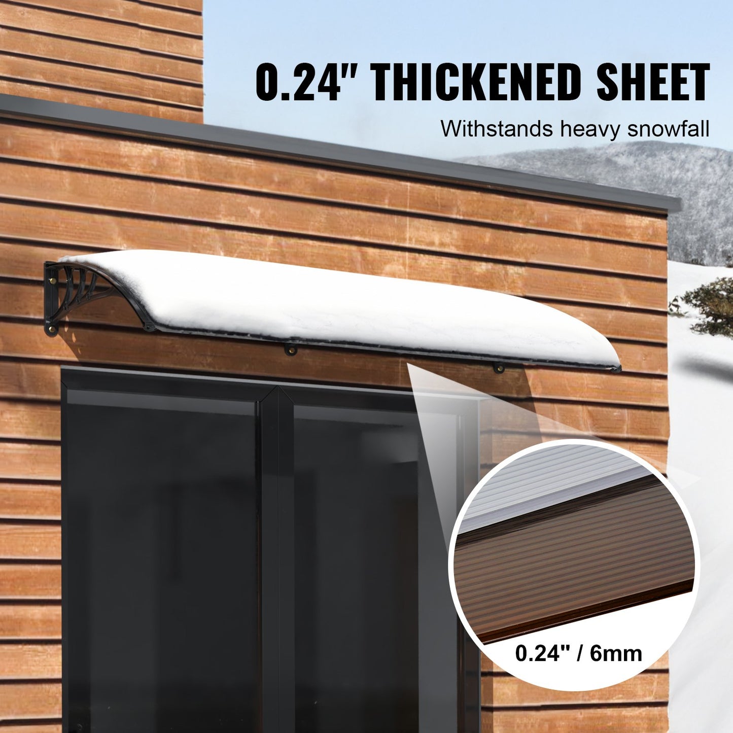 Window Door Awning 40" x 120", UPF 50+ Polycarbonate Entry Door Outdoor Window Awning Exterior, Front Door Overhang Awning for Sunroof, UV, Rain, Snow Protection, Hollow Fabric
