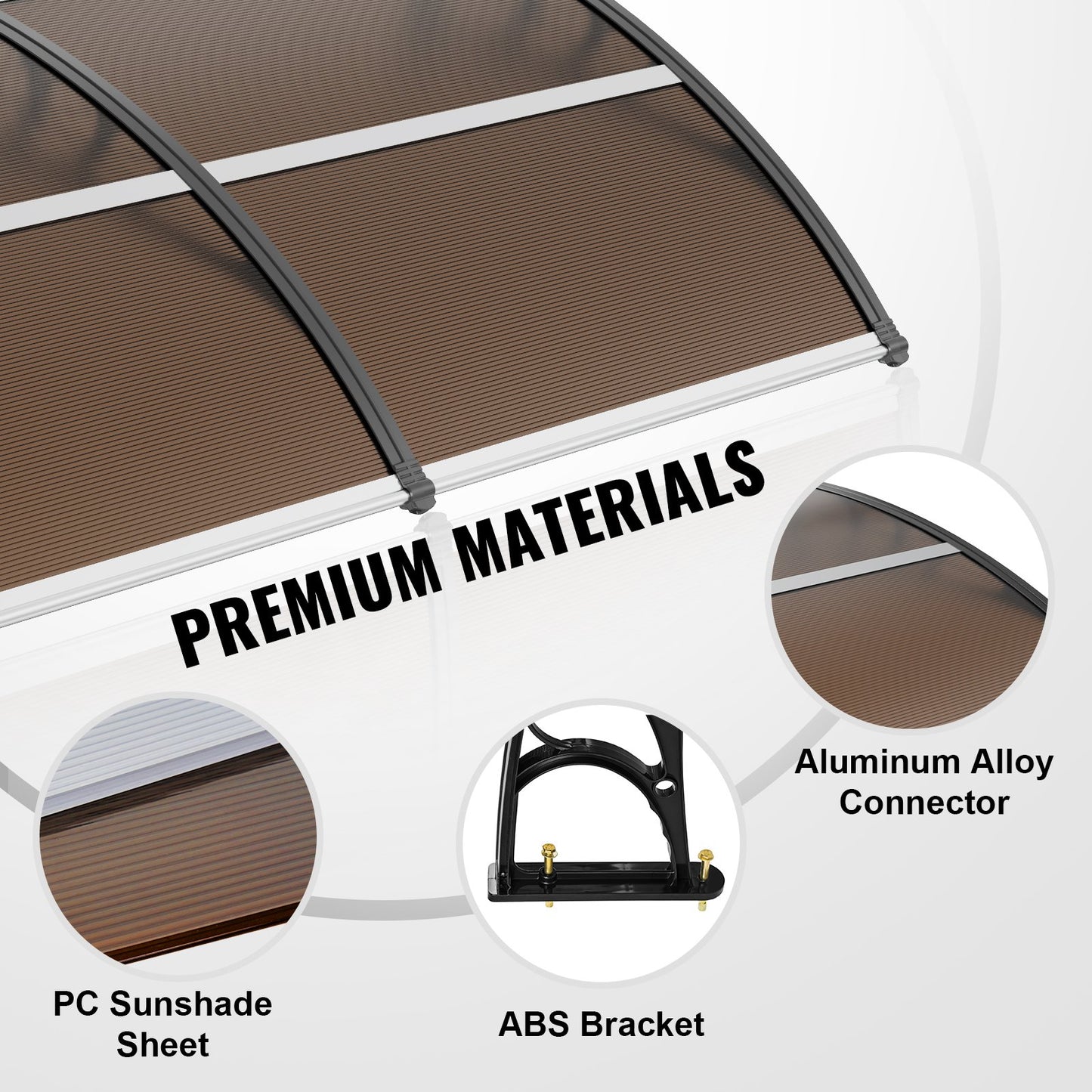 Window Door Awning 40" x 120", UPF 50+ Polycarbonate Entry Door Outdoor Window Awning Exterior, Front Door Overhang Awning for Sunroof, UV, Rain, Snow Protection, Hollow Fabric