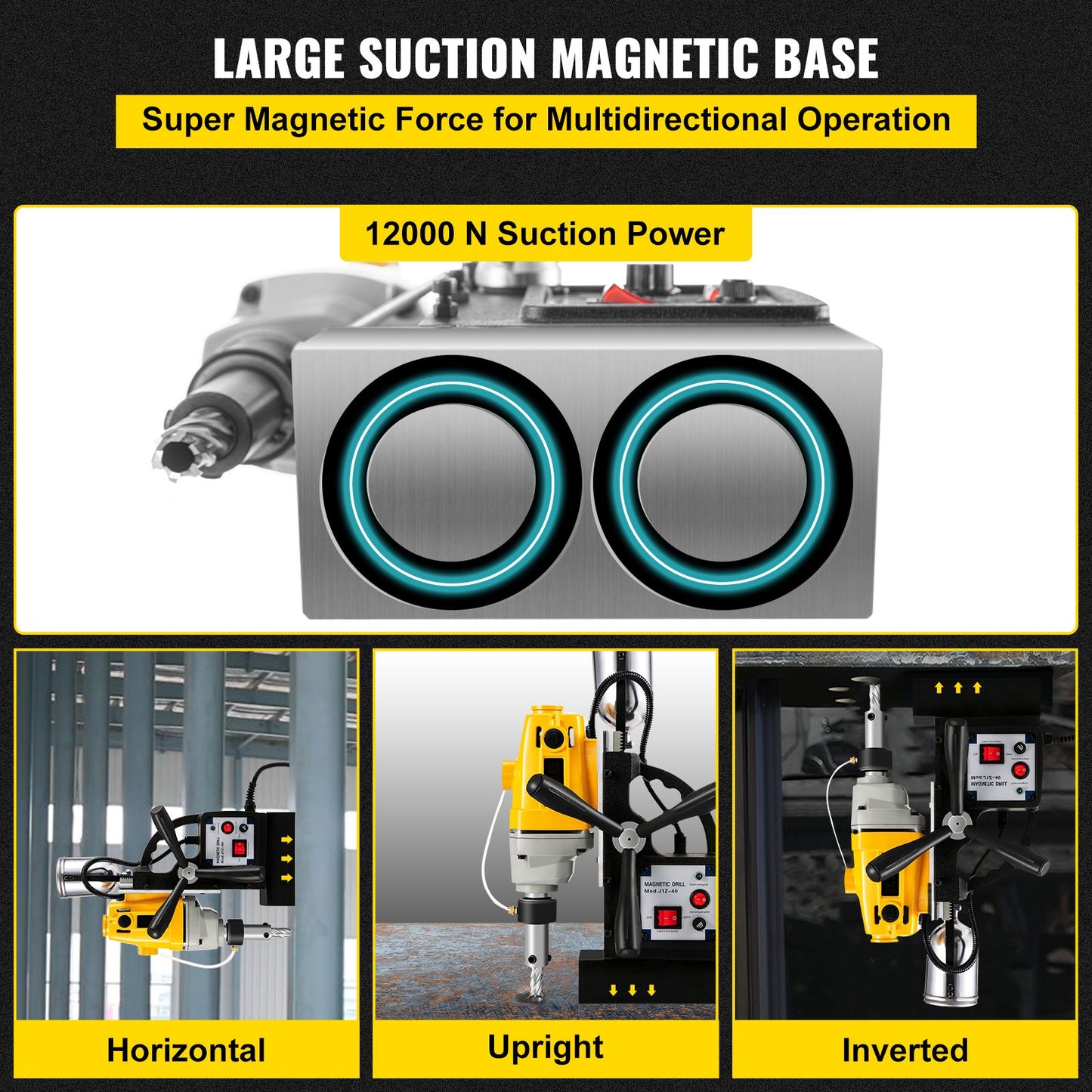 MD40 1-1/2 Inch Electric Magnetic Drill Press Drilling Machine with 11PCS HSS Cutter Set Precise Annular Cutter Set Compact Switchable Evolution 1100W Magnetic Power