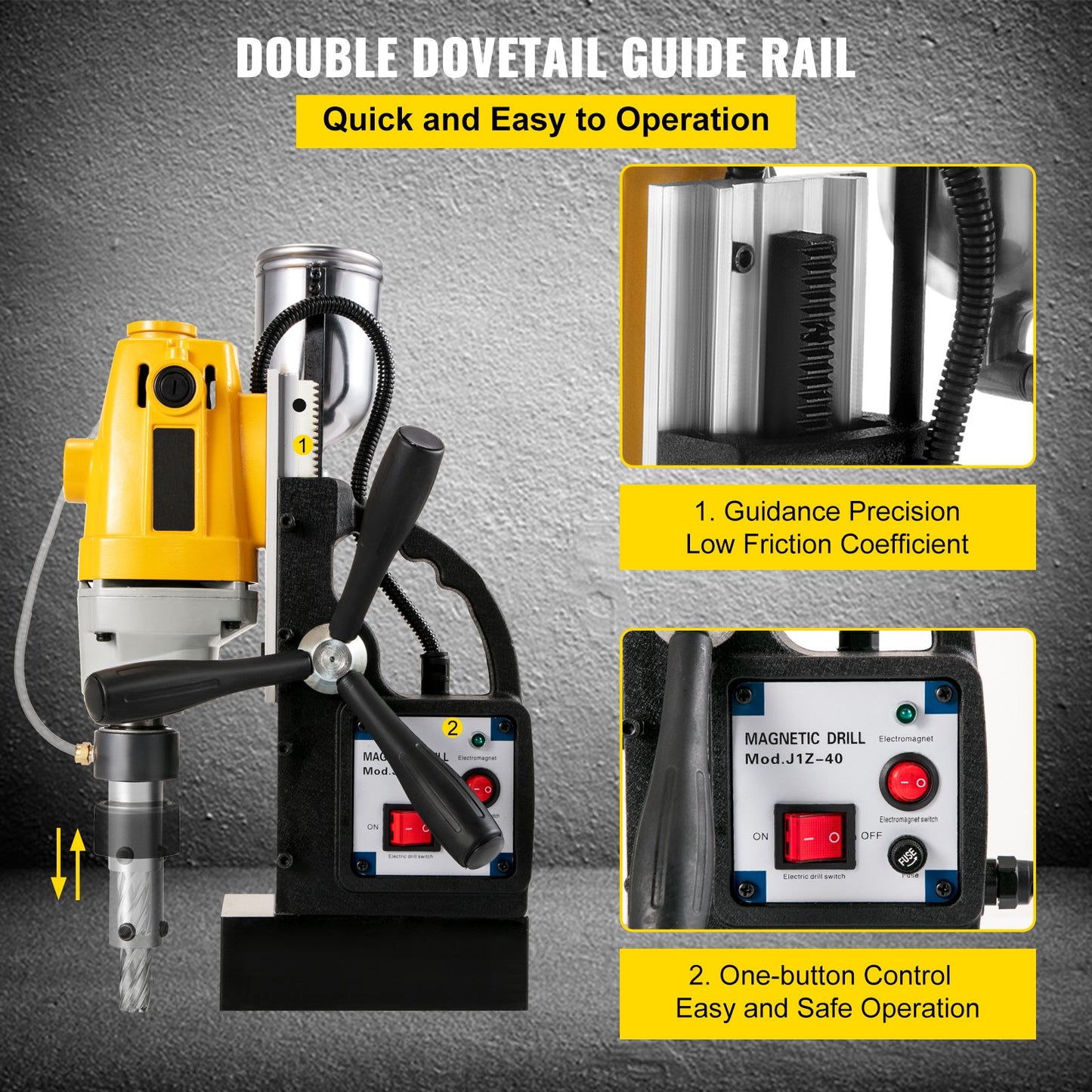MD40 1-1/2 Inch Electric Magnetic Drill Press Drilling Machine with 11PCS HSS Cutter Set Precise Annular Cutter Set Compact Switchable Evolution 1100W Magnetic Power