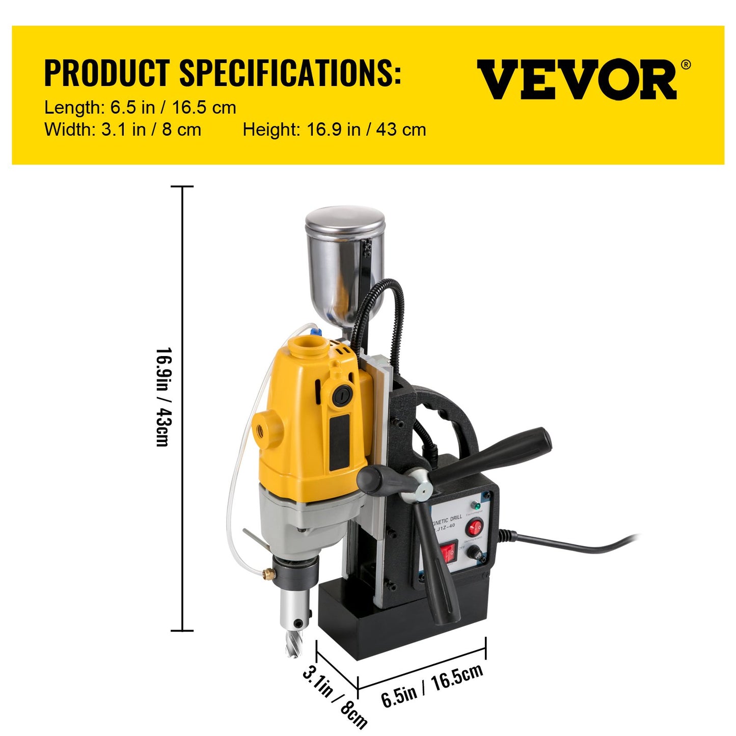 MD40 1-1/2 Inch Electric Magnetic Drill Press Drilling Machine with 11PCS HSS Cutter Set Precise Annular Cutter Set Compact Switchable Evolution 1100W Magnetic Power