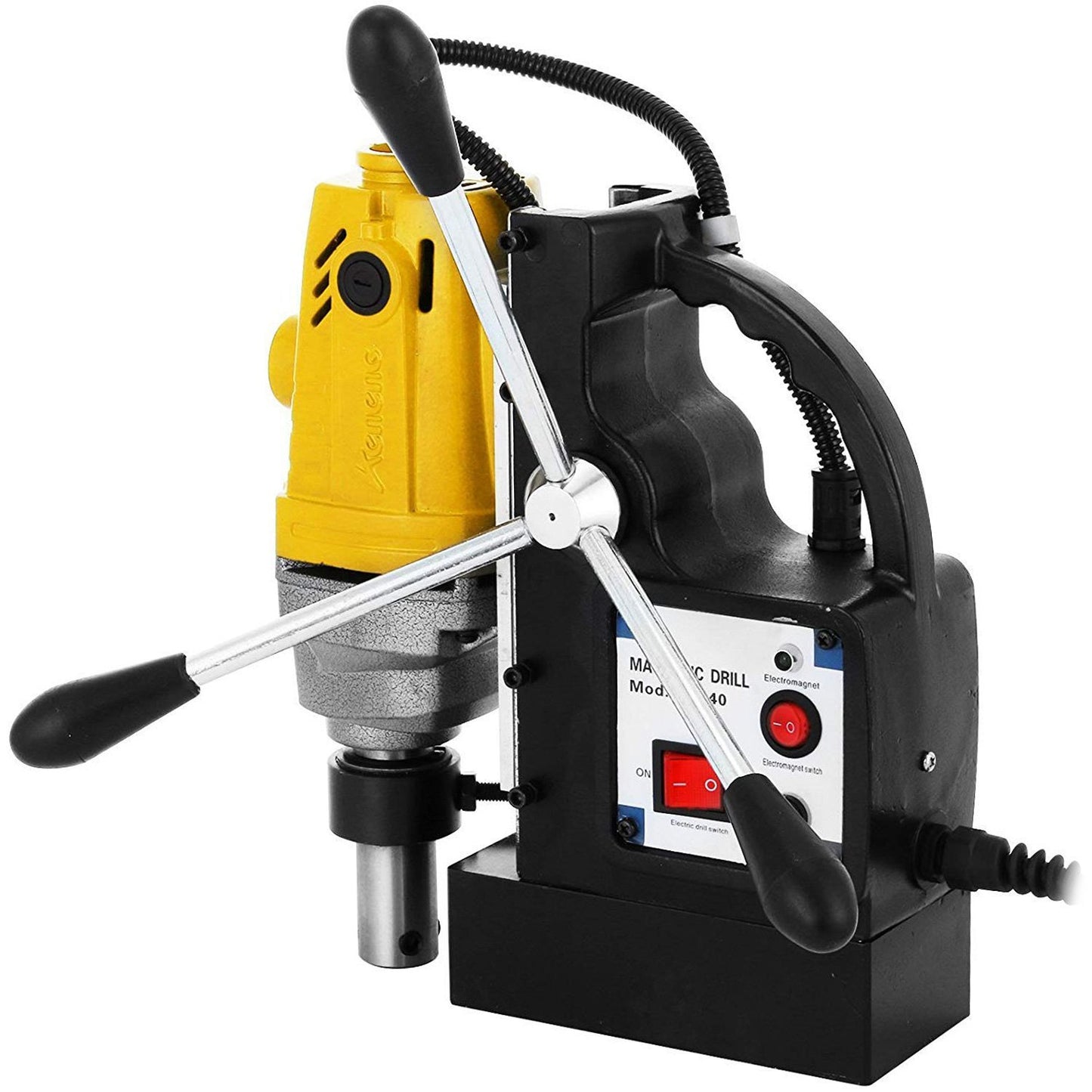 MD40 1-1/2 Inch Electric Magnetic Drill Press Drilling Machine with 11PCS HSS Cutter Set Precise Annular Cutter Set Compact Switchable Evolution 1100W Magnetic Power