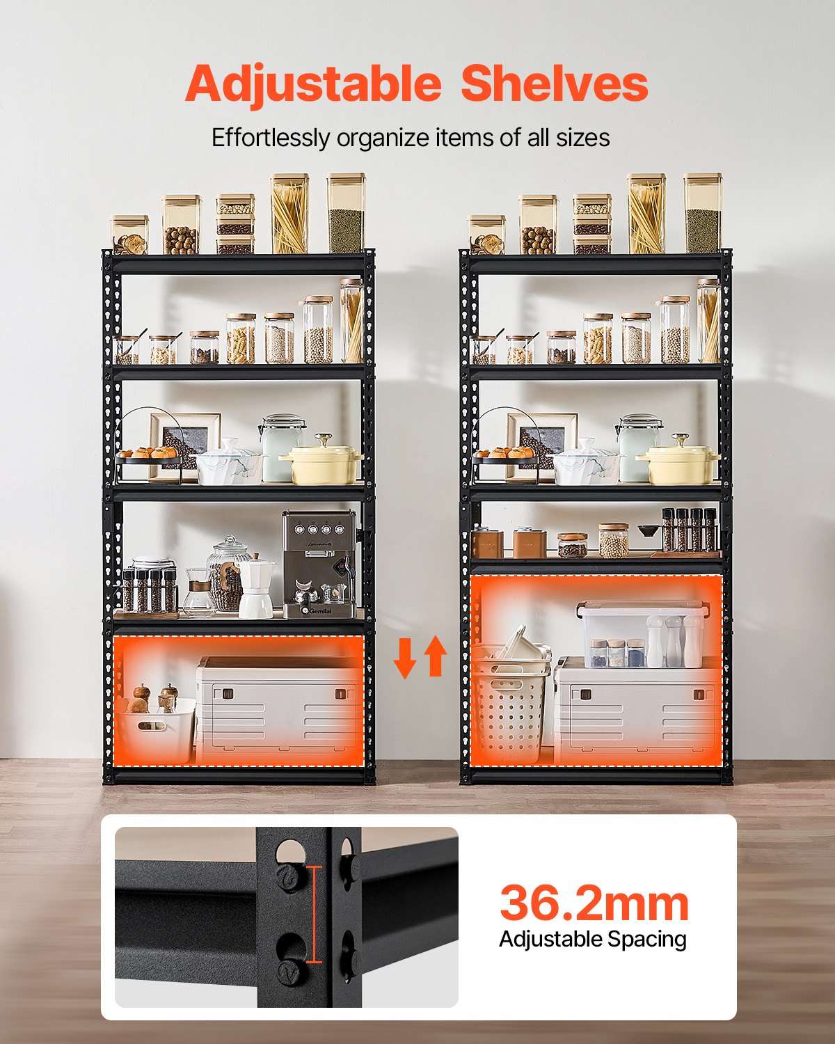 Förvaringshyllor 16" D x 32" B x 62,8" H 5-vånings Garage Förvaringshyllor