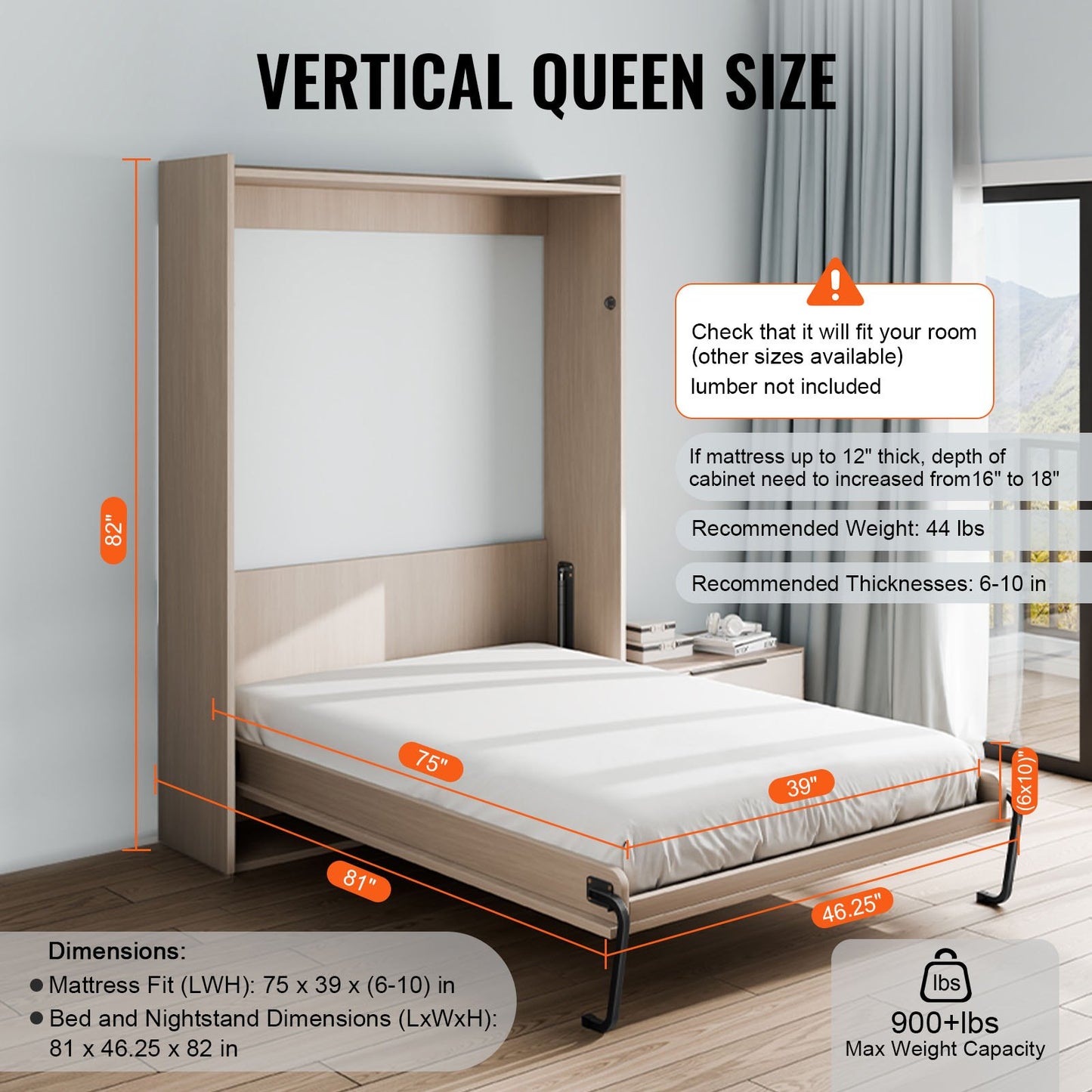Murphy Bed Kit Twin Size Vertical Deluxe DIY Väggsäng Hårdvara Vikbar