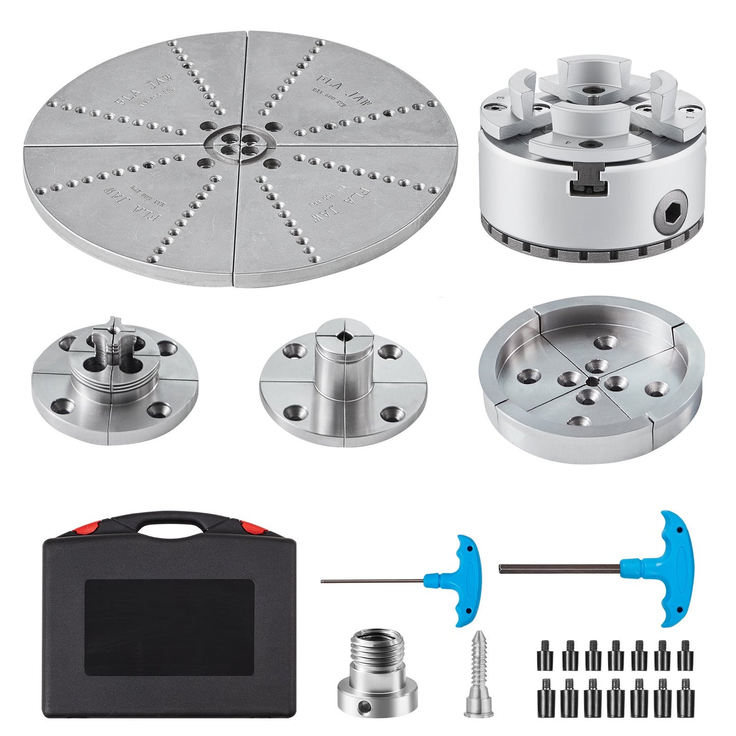 KP965 svarvchuck, 4-käft 3,75" diameter, metallsvarvchuck svarvmaskinstillbehör med 5 uppsättningar käftar, självcentrerande verktyg, för precisionsbearbetning, slipmaskiner, fräsmaskiner