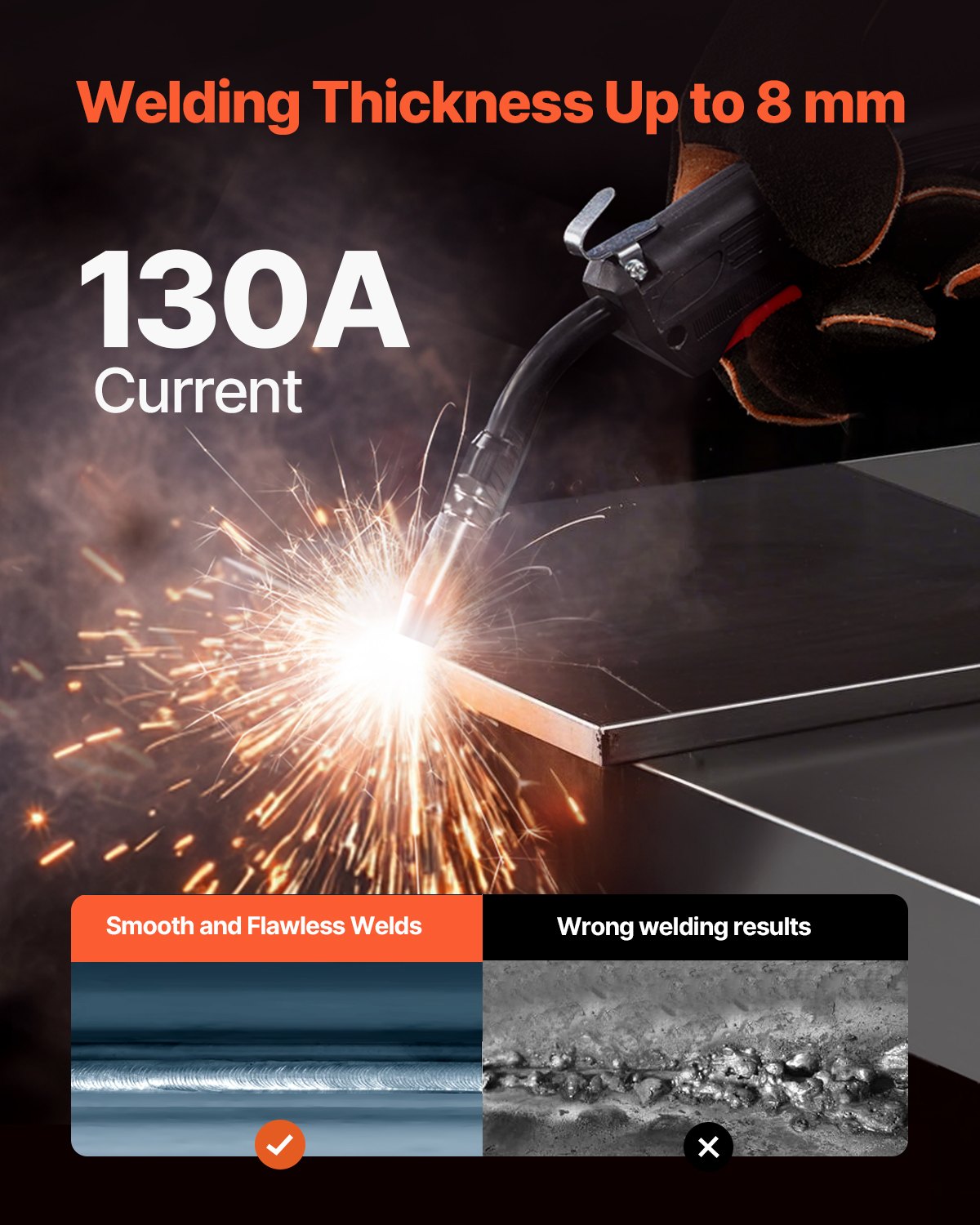 MIG Welder 130 Amp Gasless Flux Core Mig-svetsmaskin med IGBT-växelriktare
