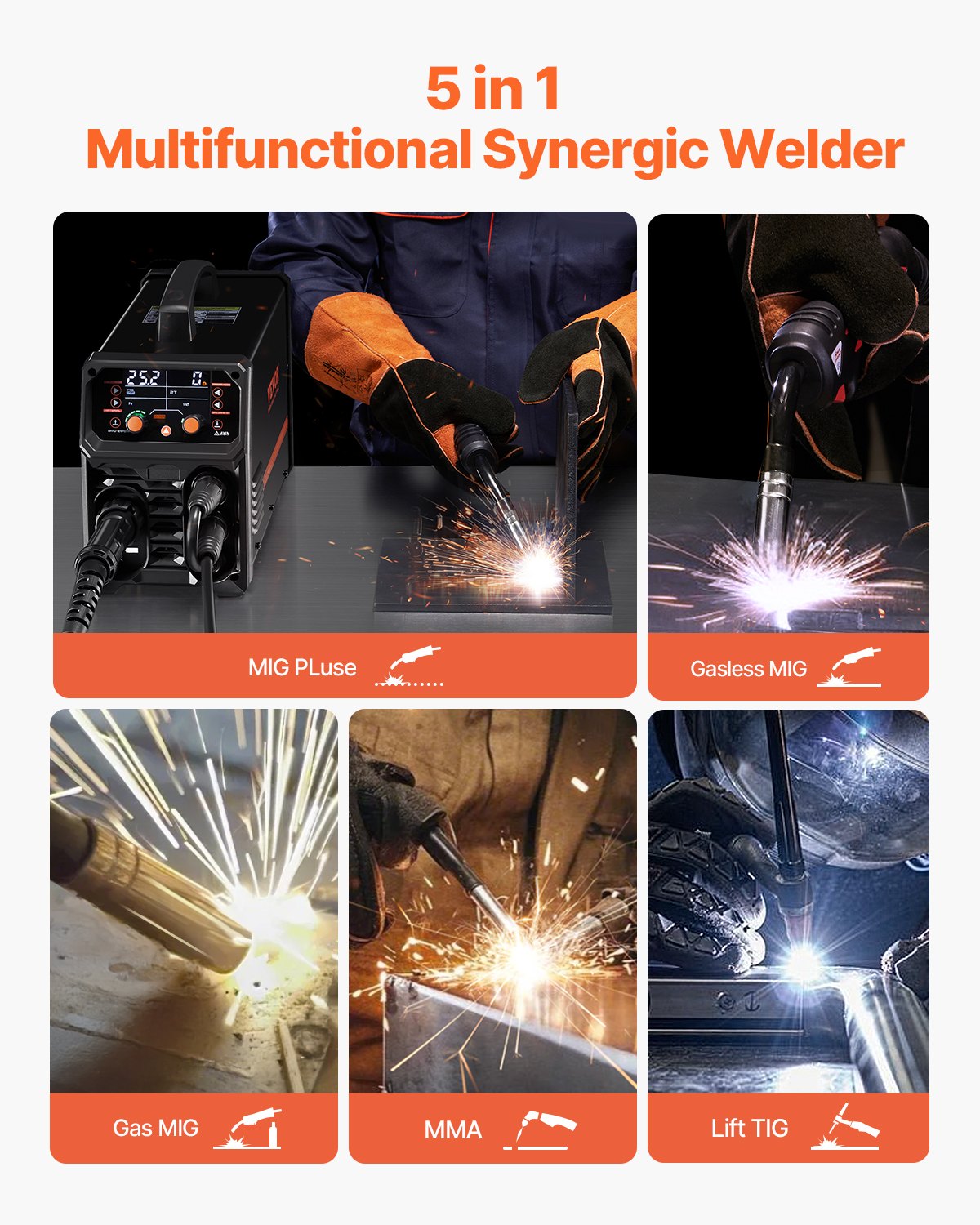 MIG Welder 200A Pluse Mig Welding Machine 5-i-1 Synergic Welder Machine