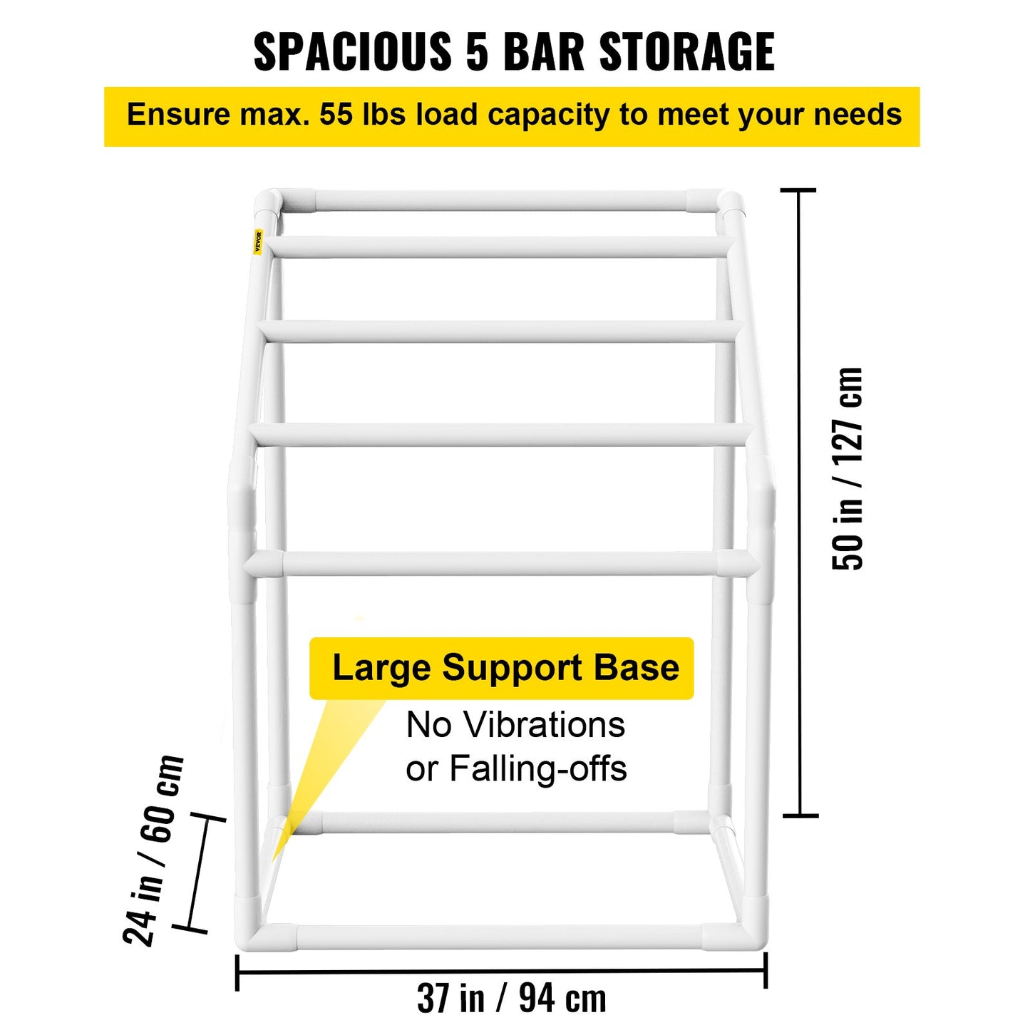 Pool Towel Rack, 5 Bar, White, Freestanding Outdoor PVC Trapezoidal Poolside Storage Organizer, Includes 8 Towel Clips, Mesh Bag, Hook, Also Stores Floats and Paddles, for Beach, Pool